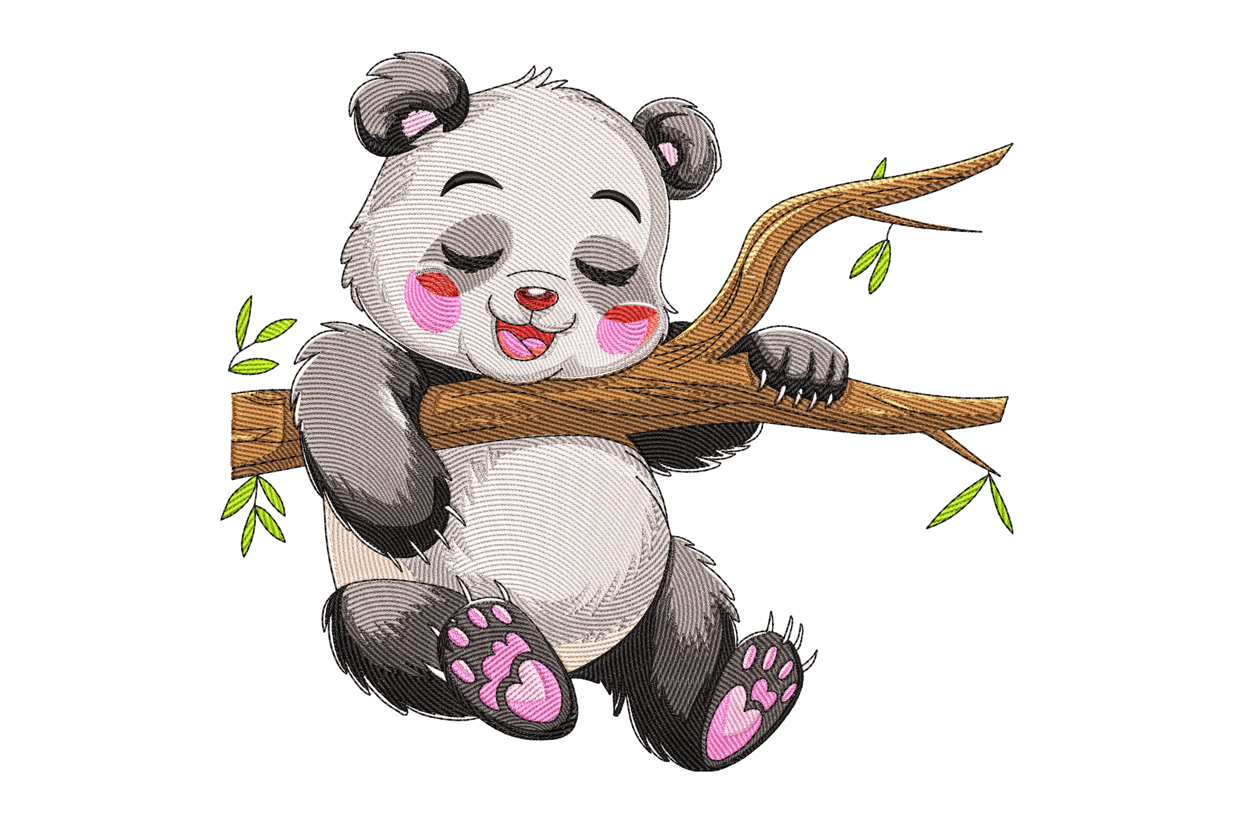 Panda Sleeping on a Branch Embroidery Design