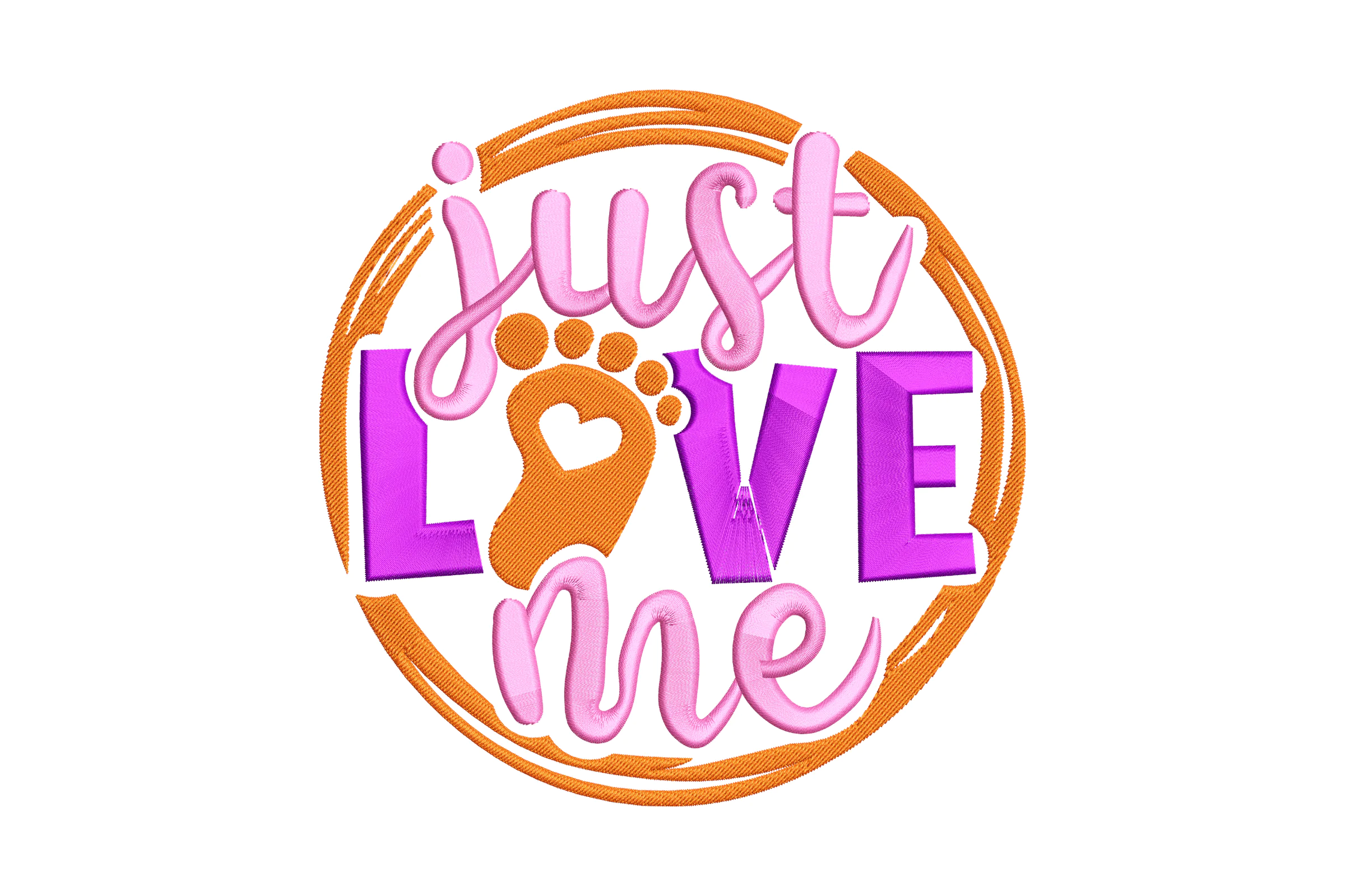 Just Love Me Embroidery Design with Footprint Accent