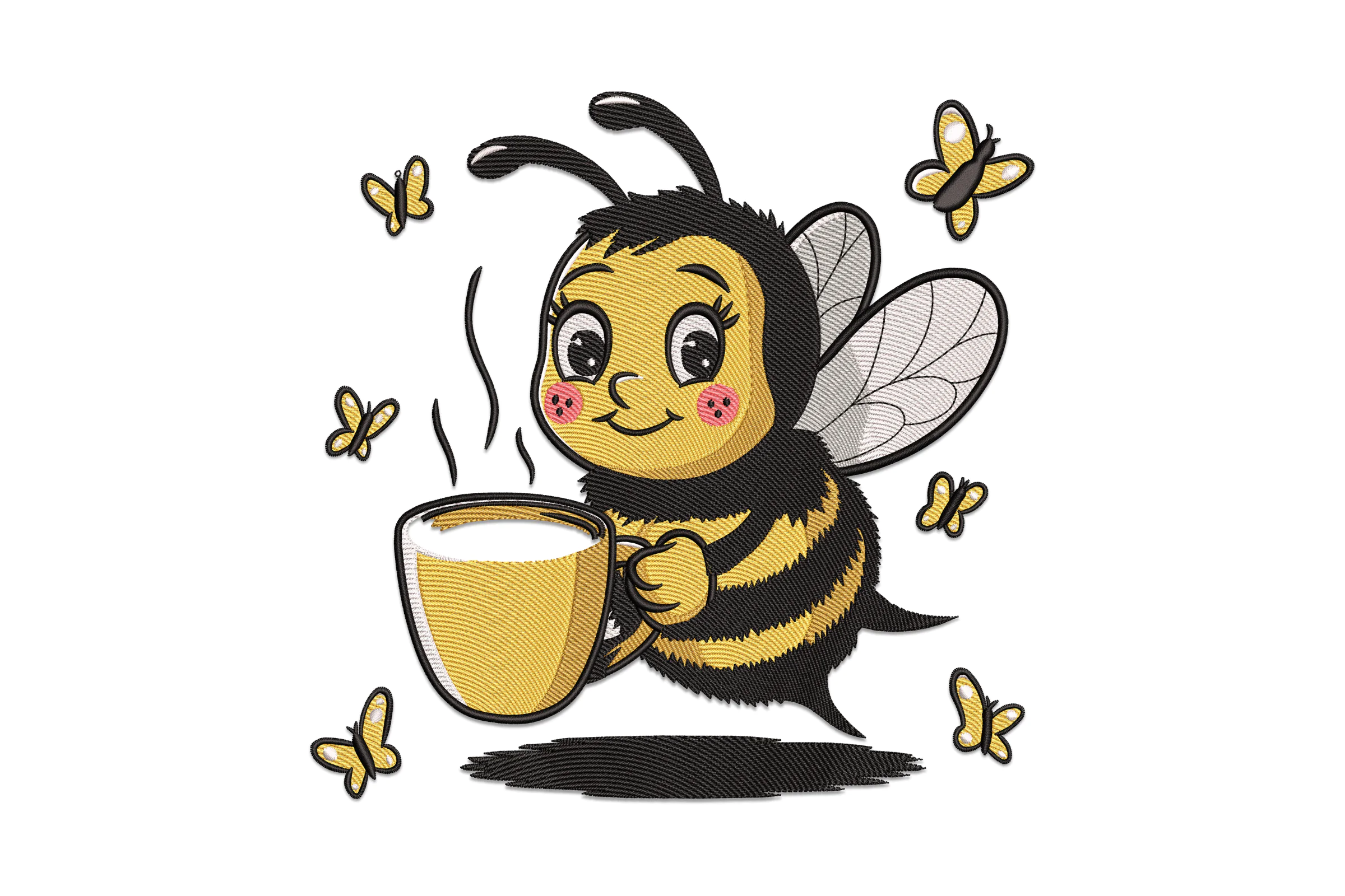 Bee with Coffee Embroidery Design
