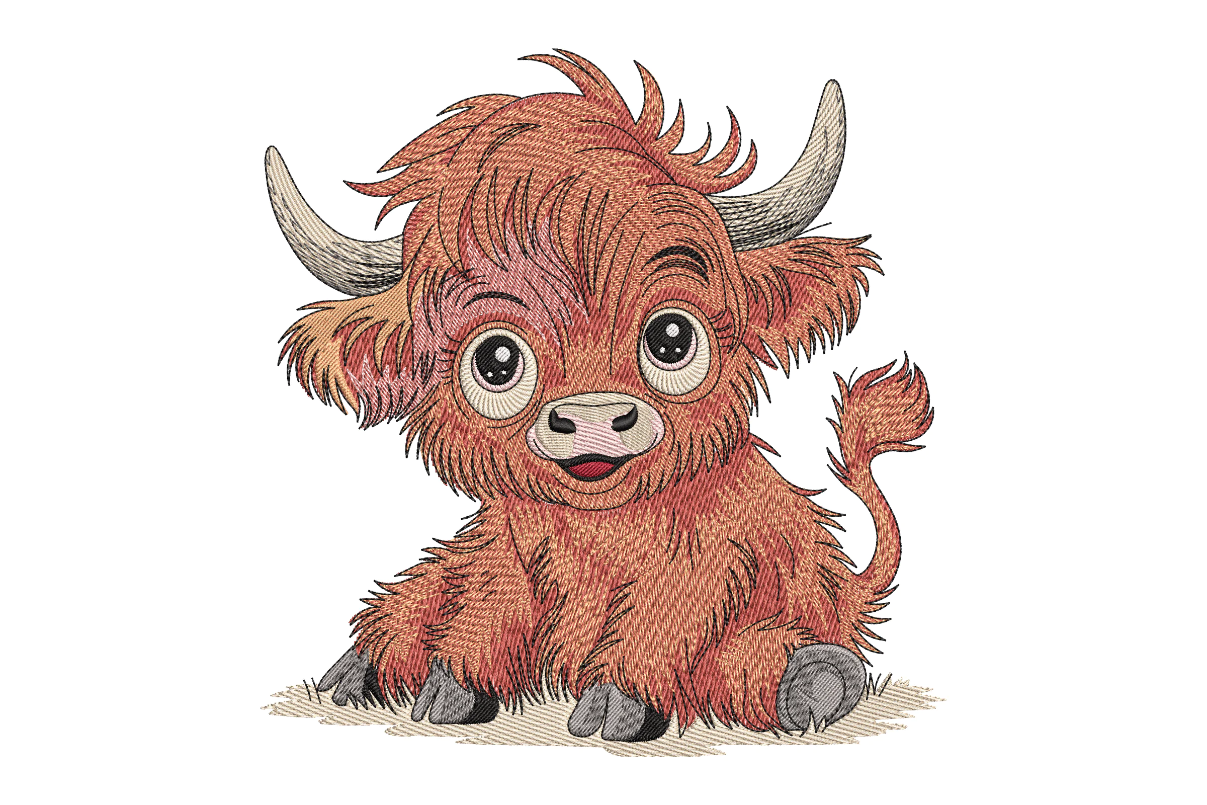 Cute Highland Cow Embroidery Design Pattern