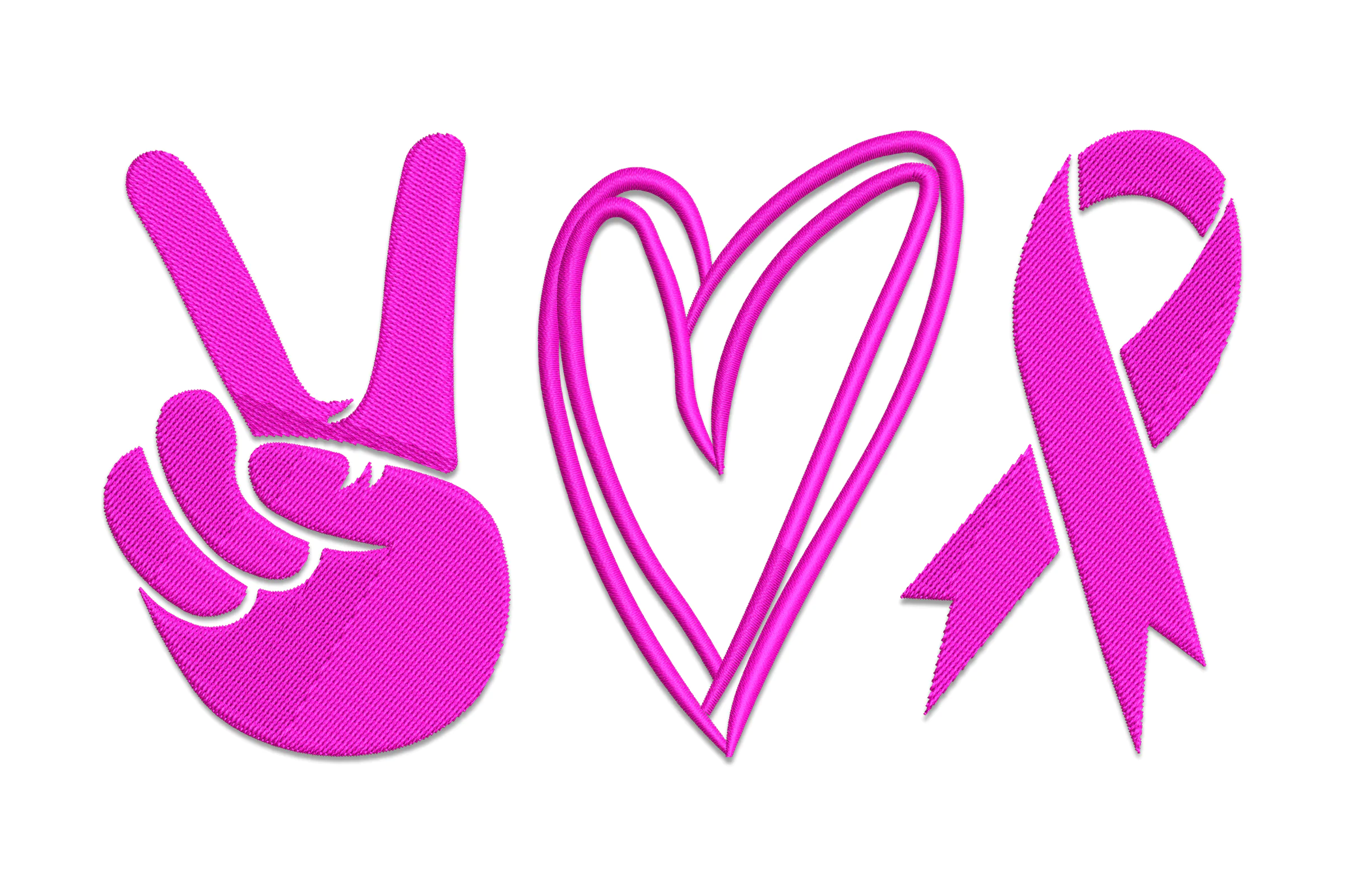 Pink Ribbon Peace and Love Symbol Embroidery Design