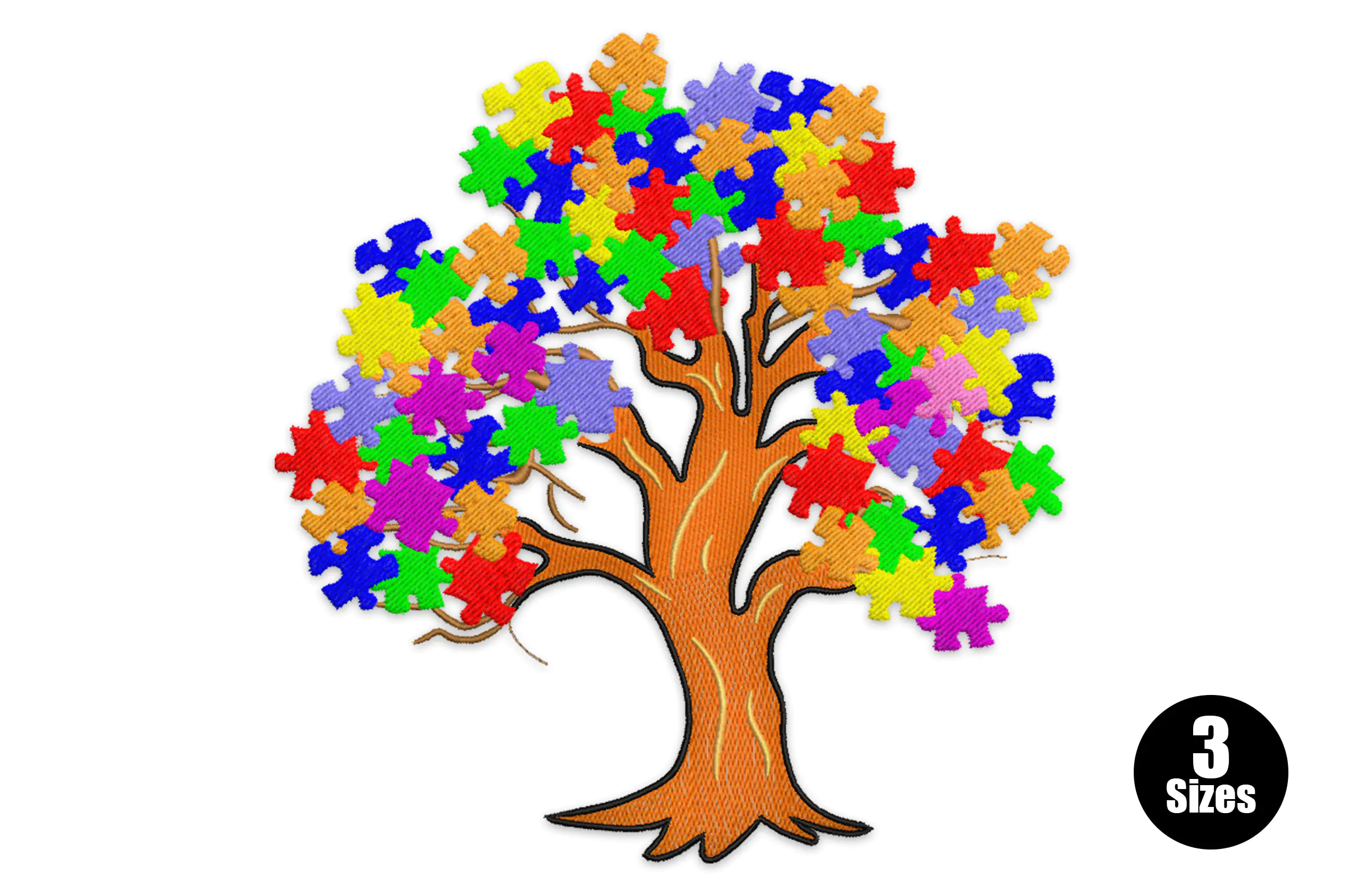 Autism Puzzle Tree Embroidery Design