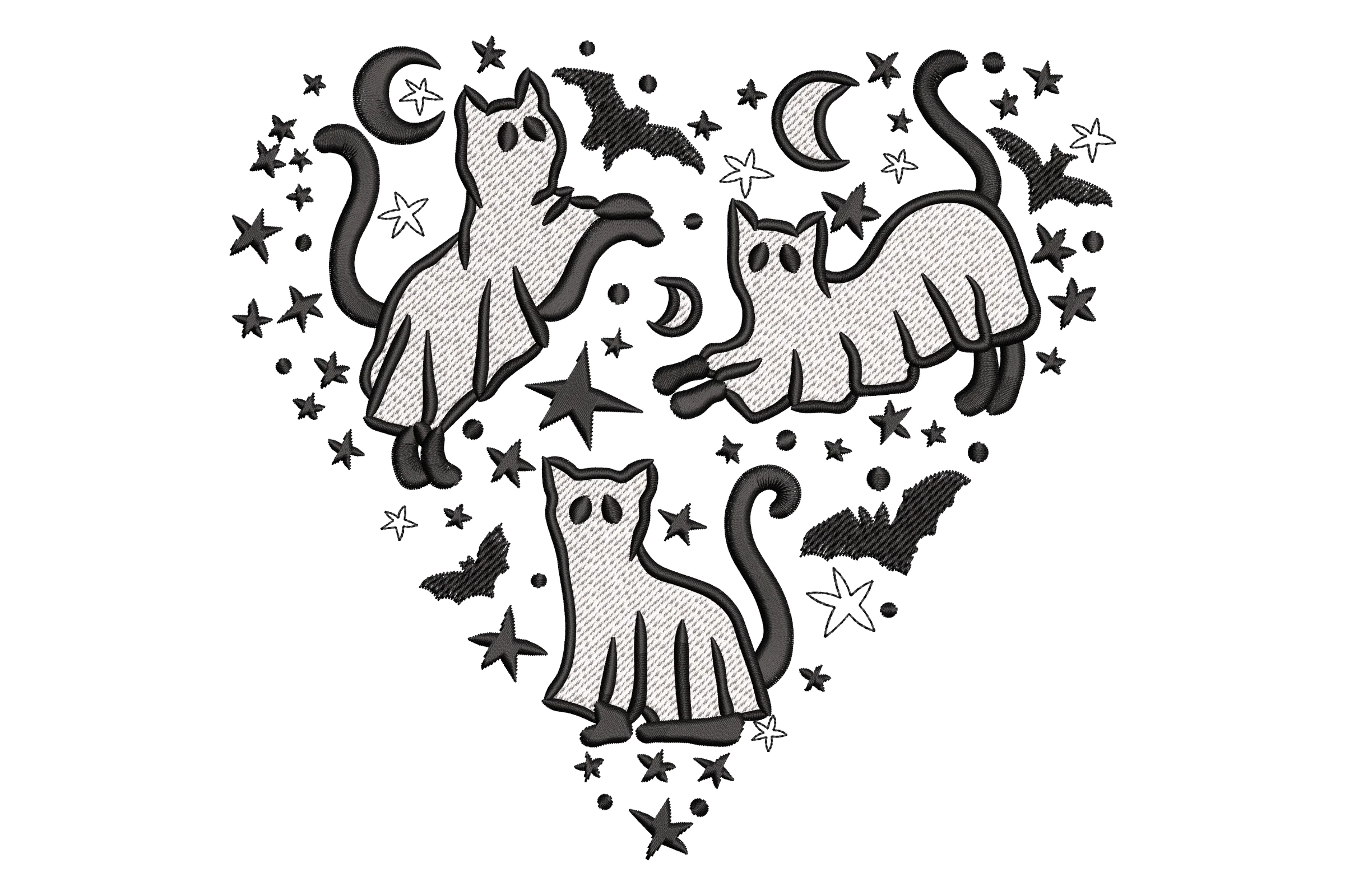 Ghost Cats Heart Embroidery Design