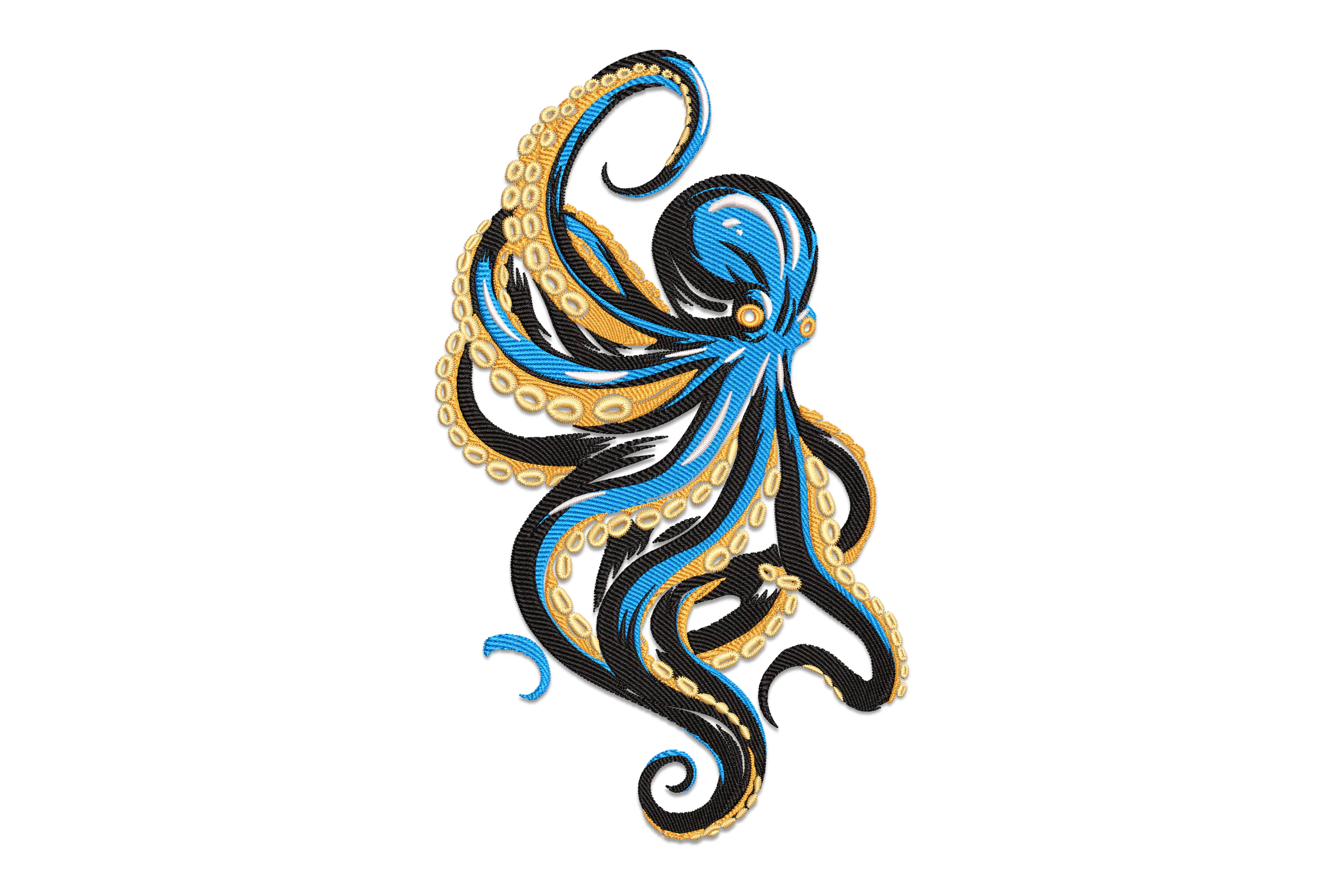 Blue and Gold Octopus Embroidery Design