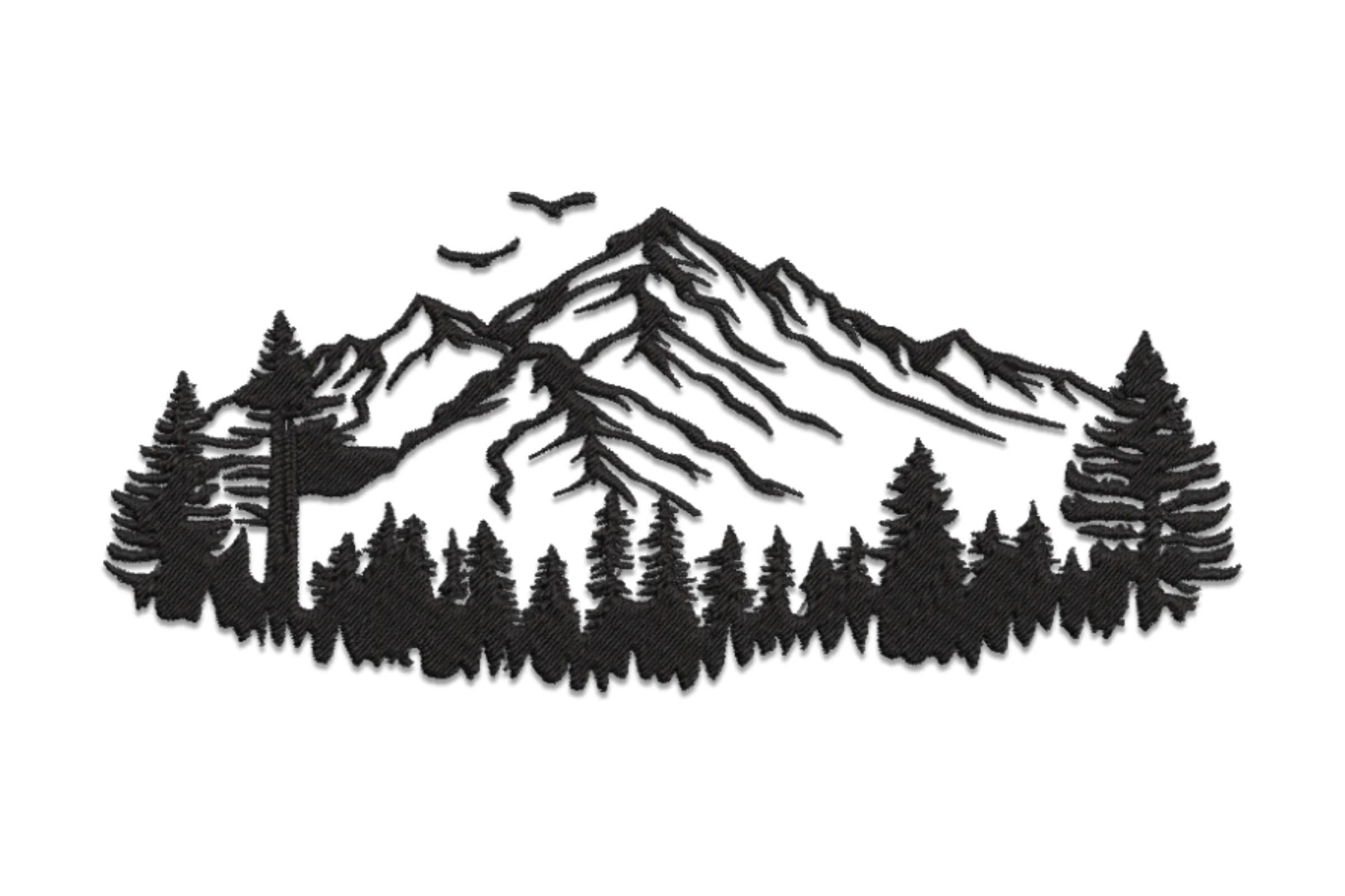 Forest Pine Trees and Mountains Lake Embroidery Design