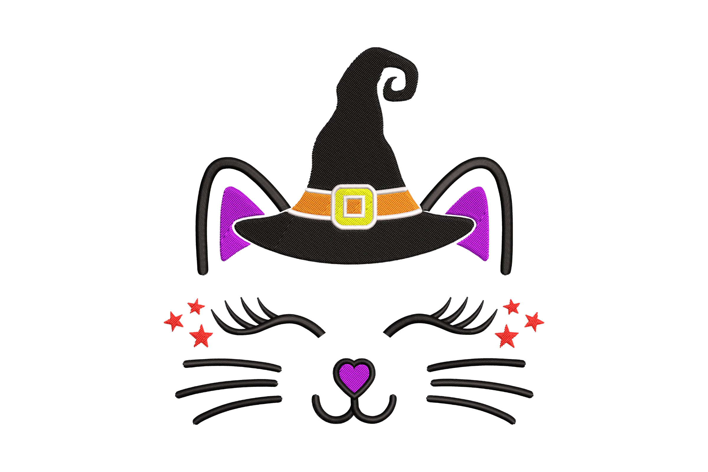 Halloween Witch Cat Embroidery Design