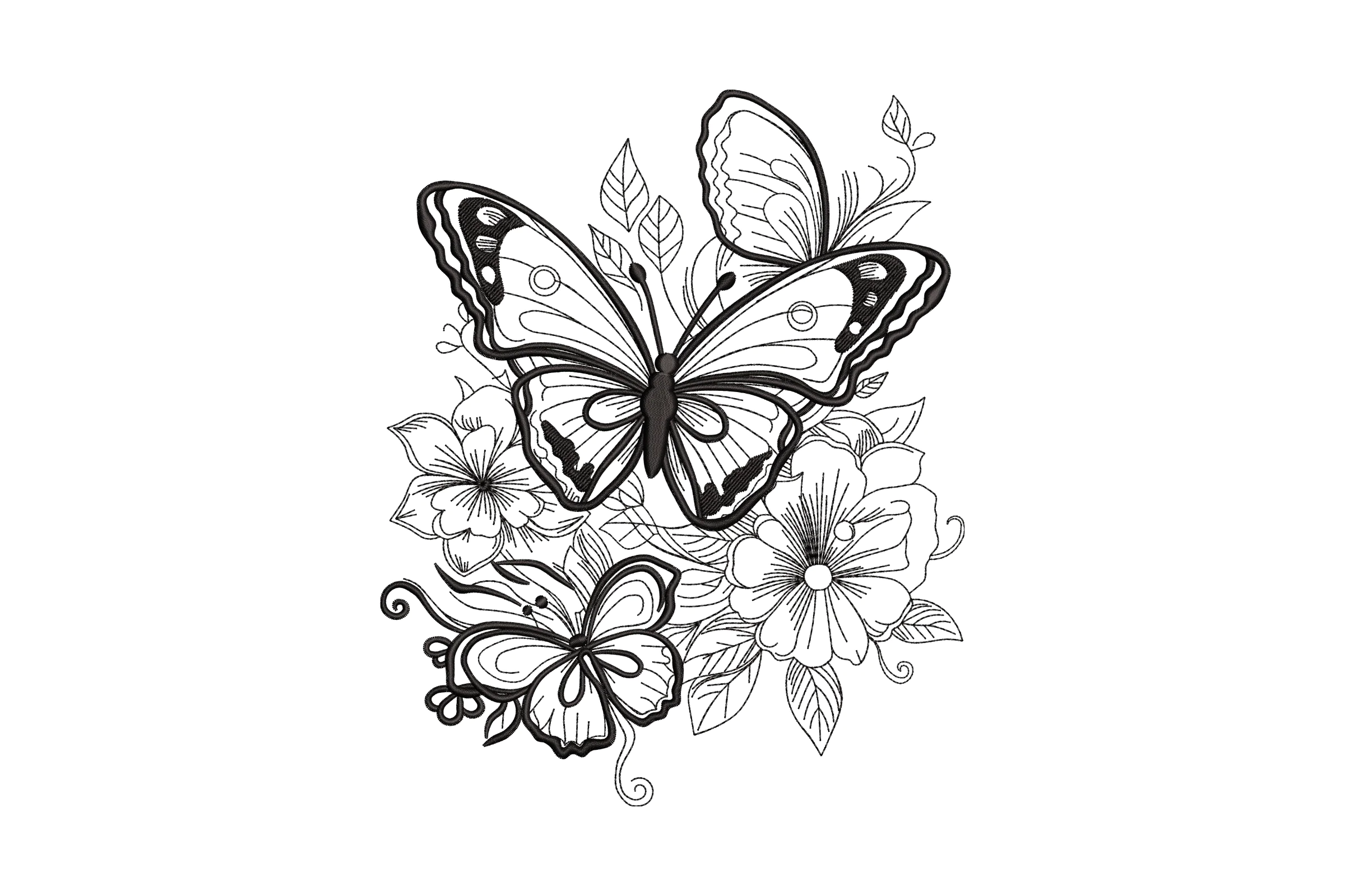 Flower Butterfly Embroidery Design