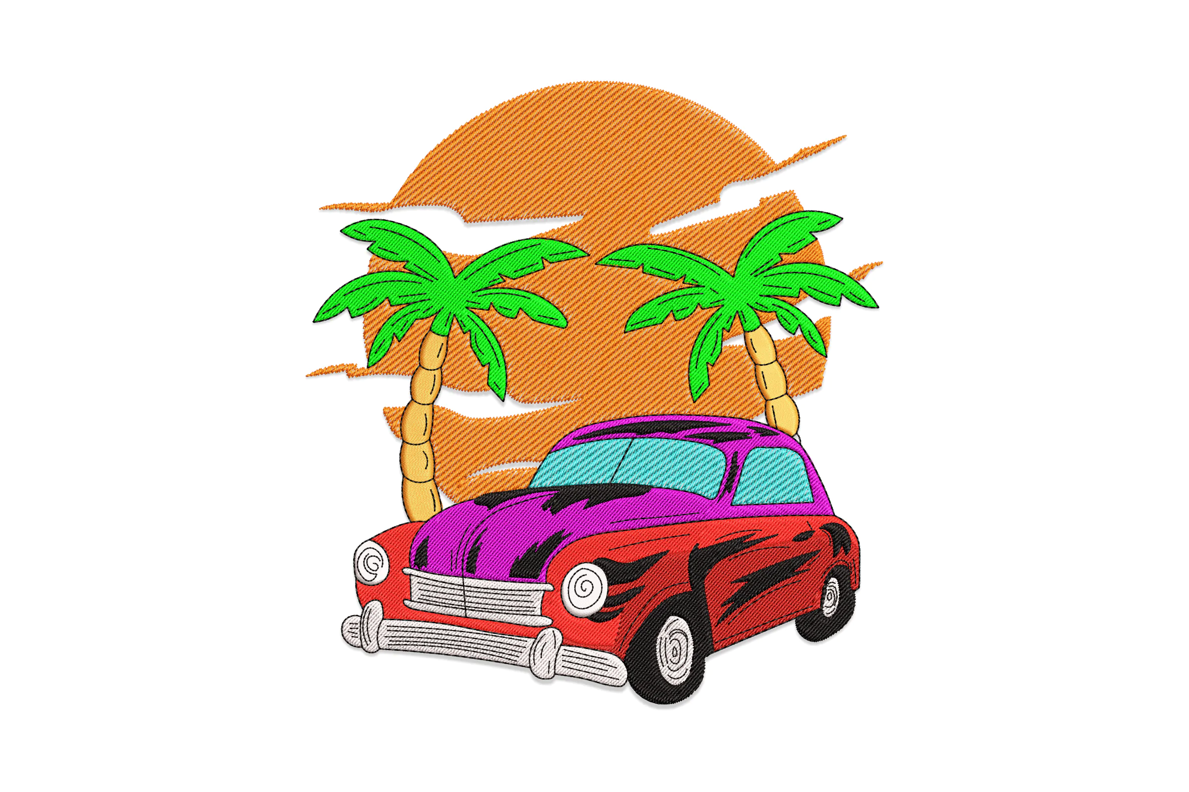 Summer Beach Holiday Car Embroidery Design