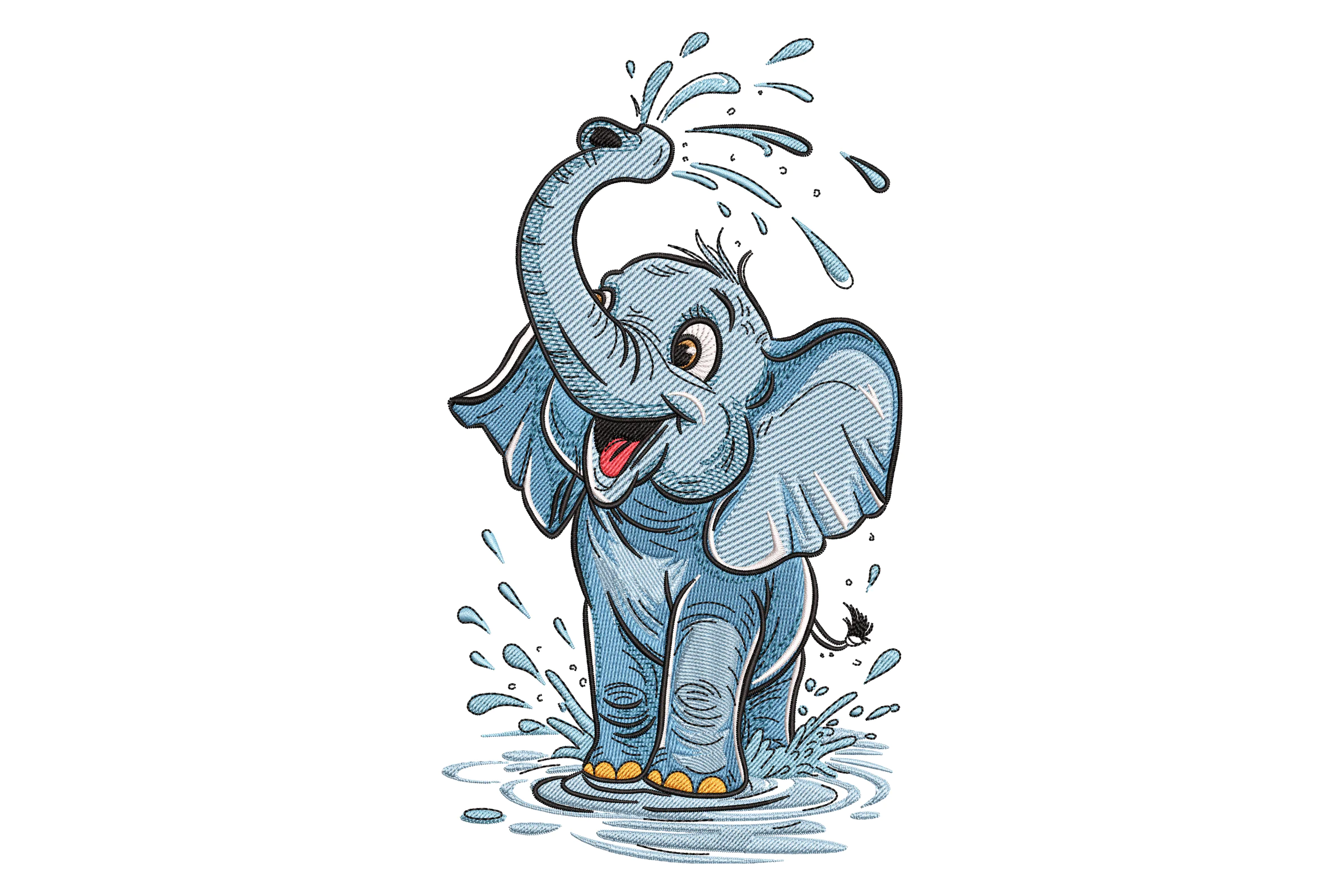 Baby Elephant Splashing Water Embroidery Design