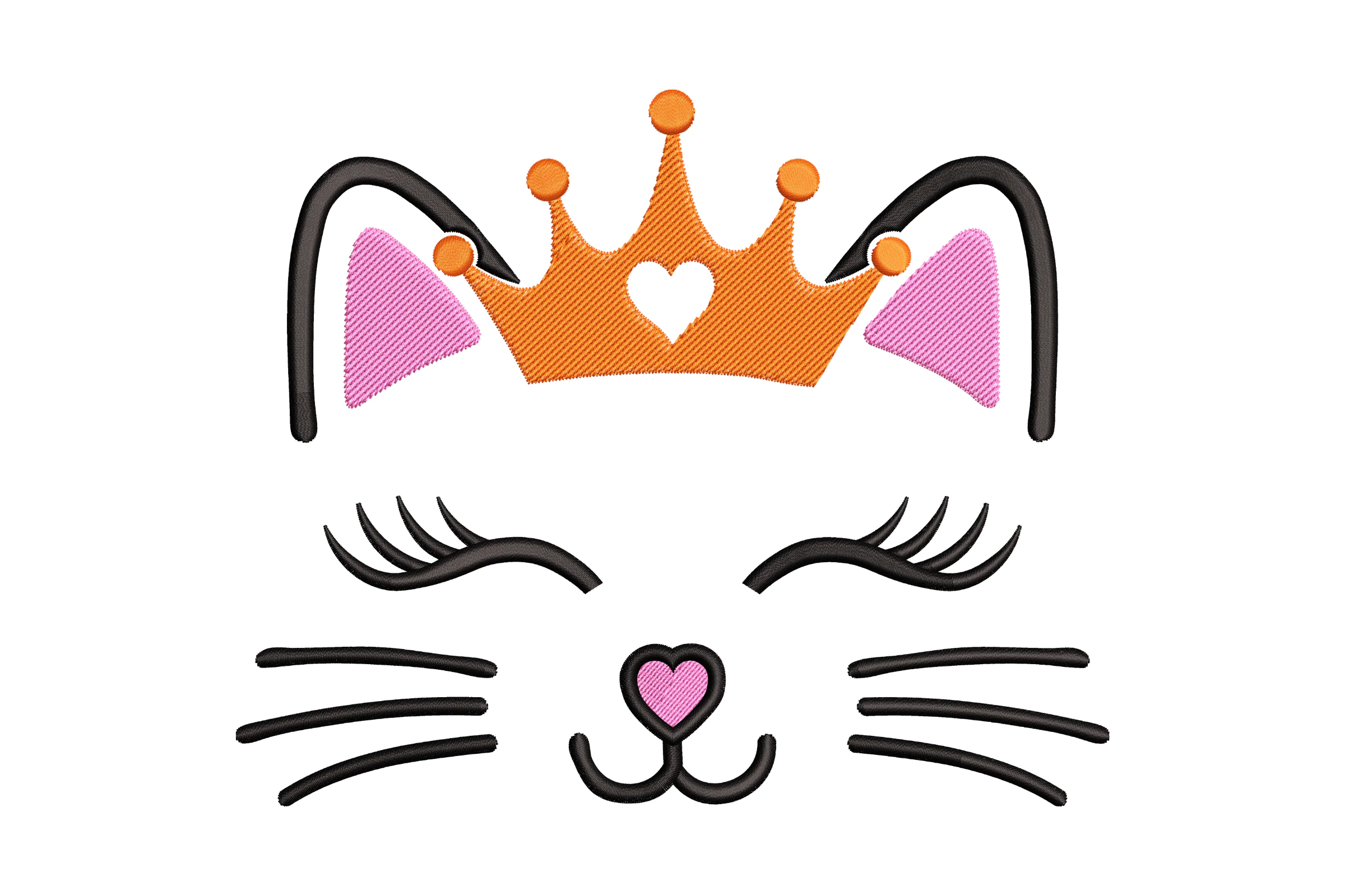 Cat Face With Crown Embroidery Design
