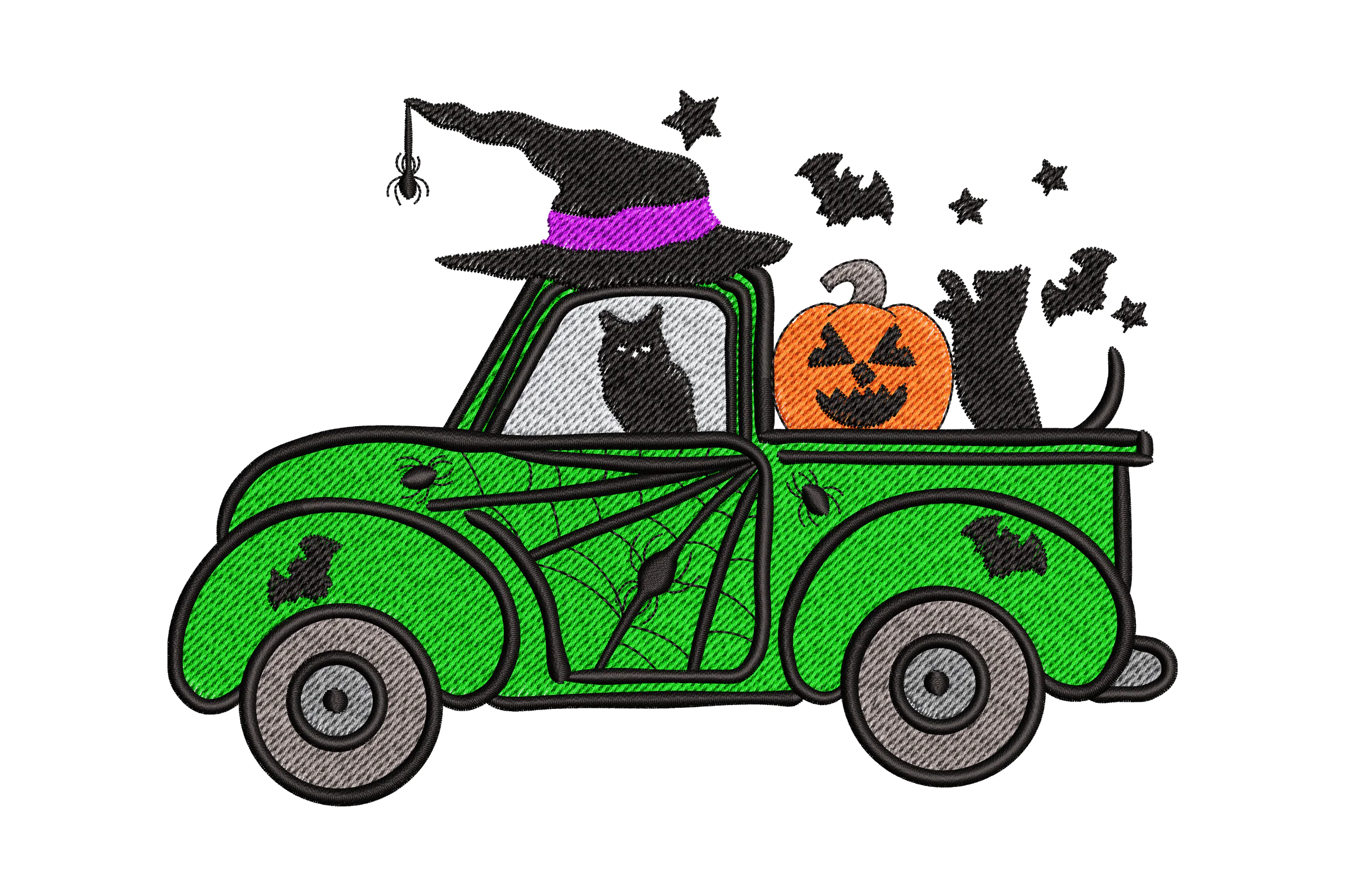 Witch Truck Embroidery Design