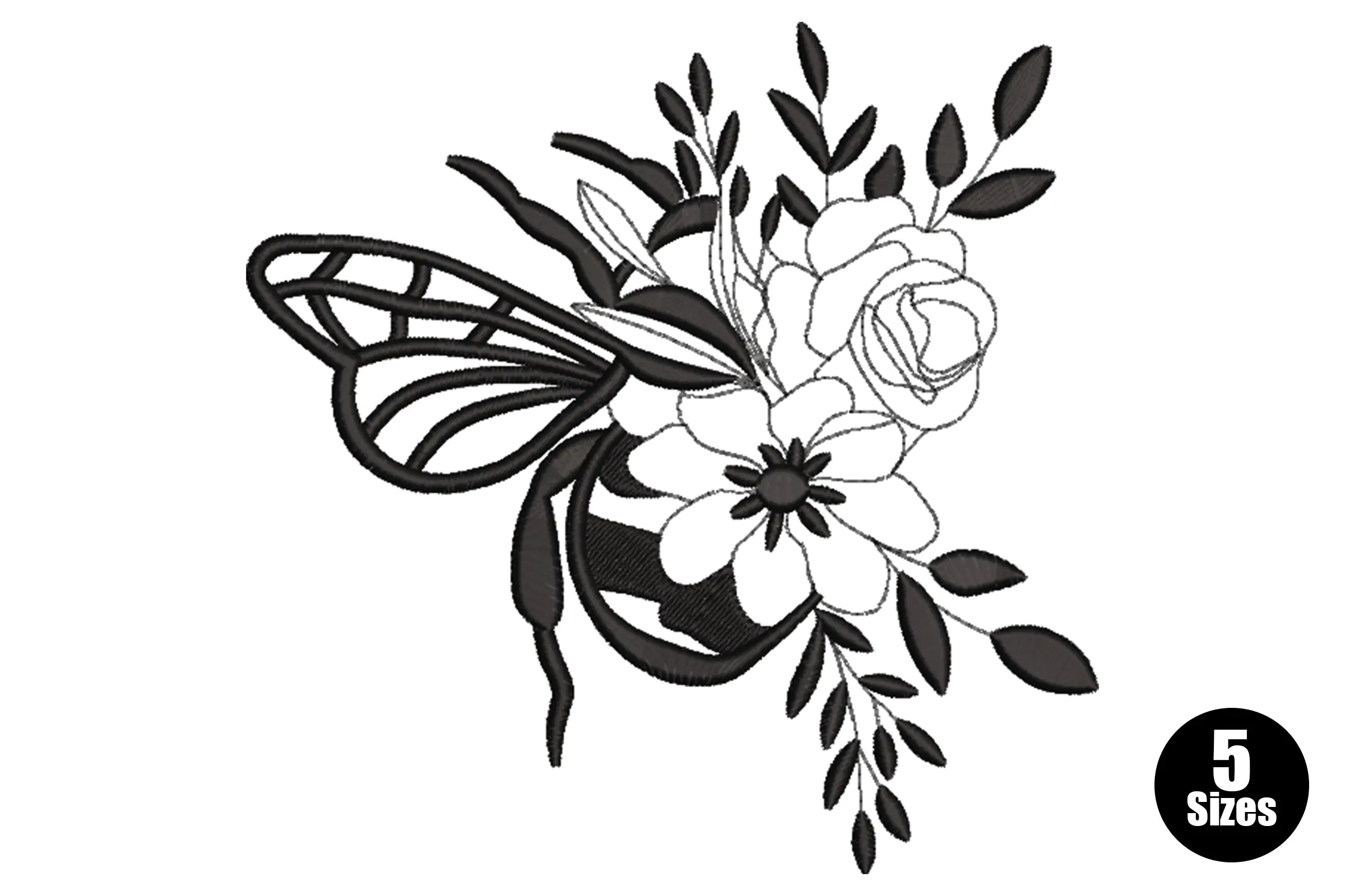 Floral Bee Embroidery Design