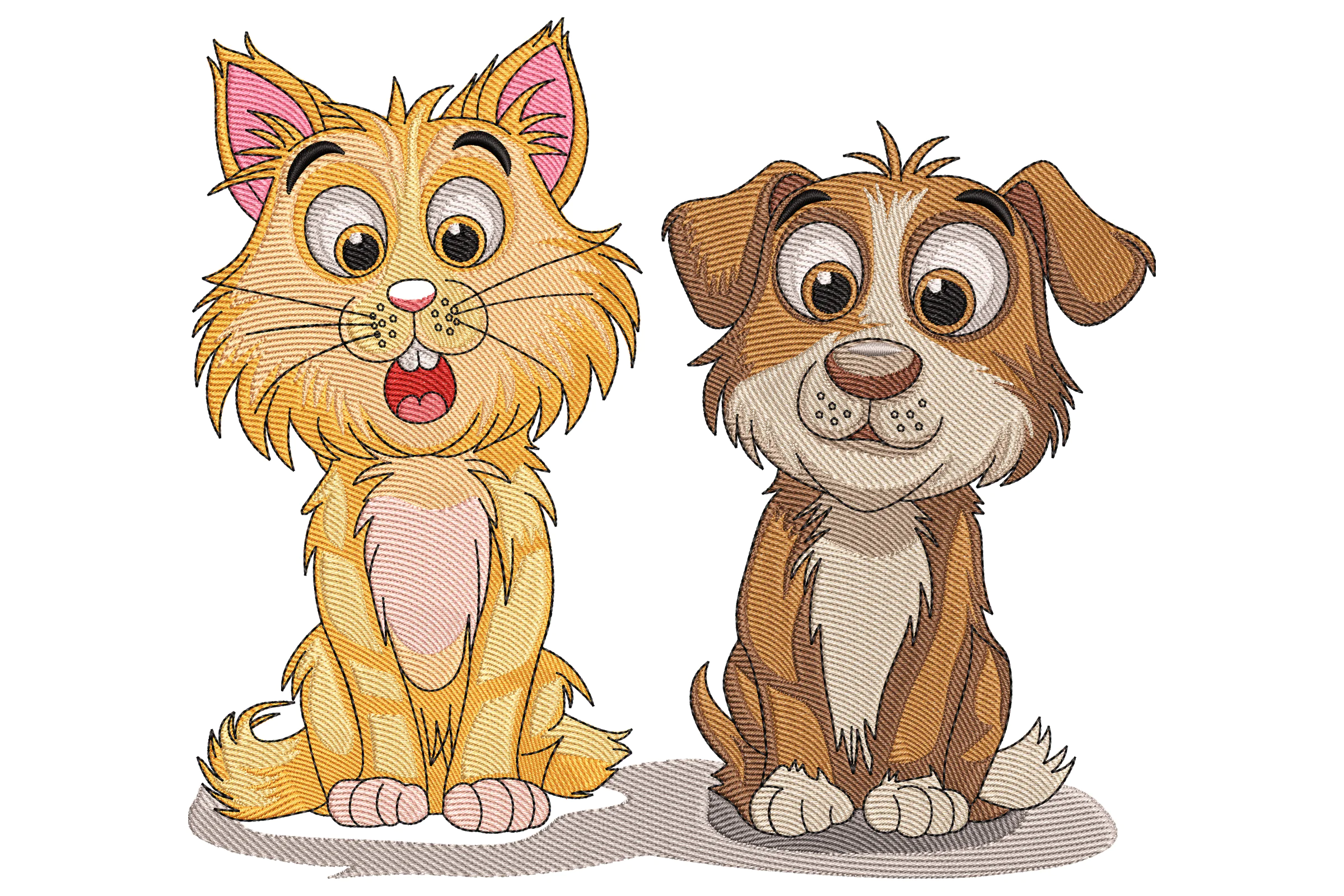 Cartoon Cat & Dog Embroidery Design