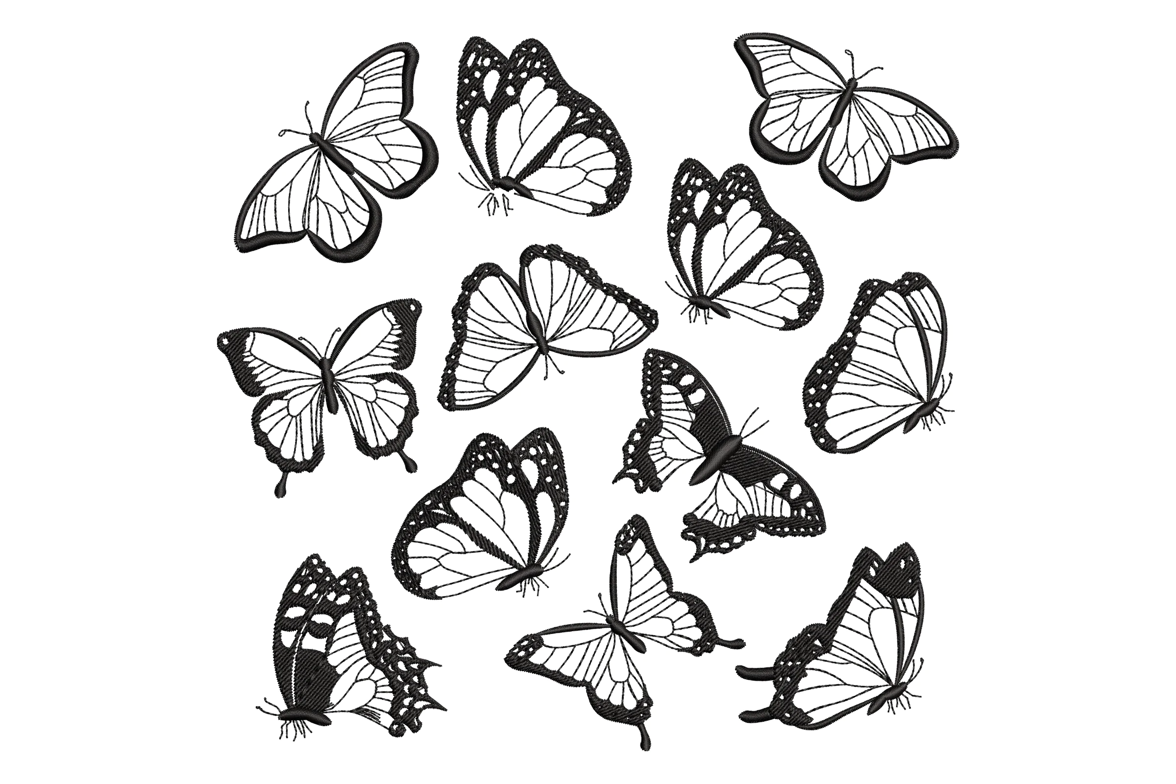 Flying Butterflies Large Group Machine Embroidery File