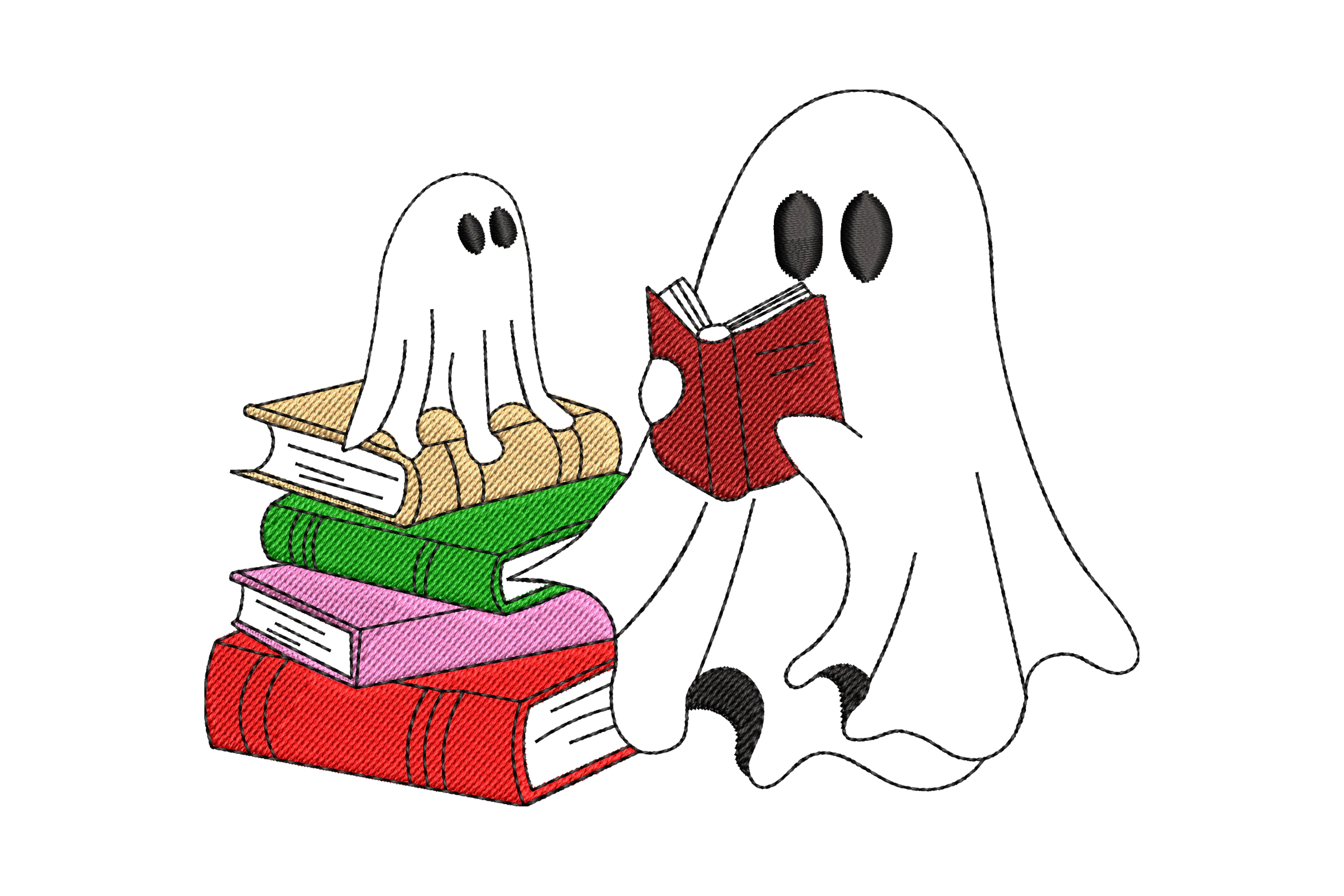 Ghost Reading Book Embroidery Design