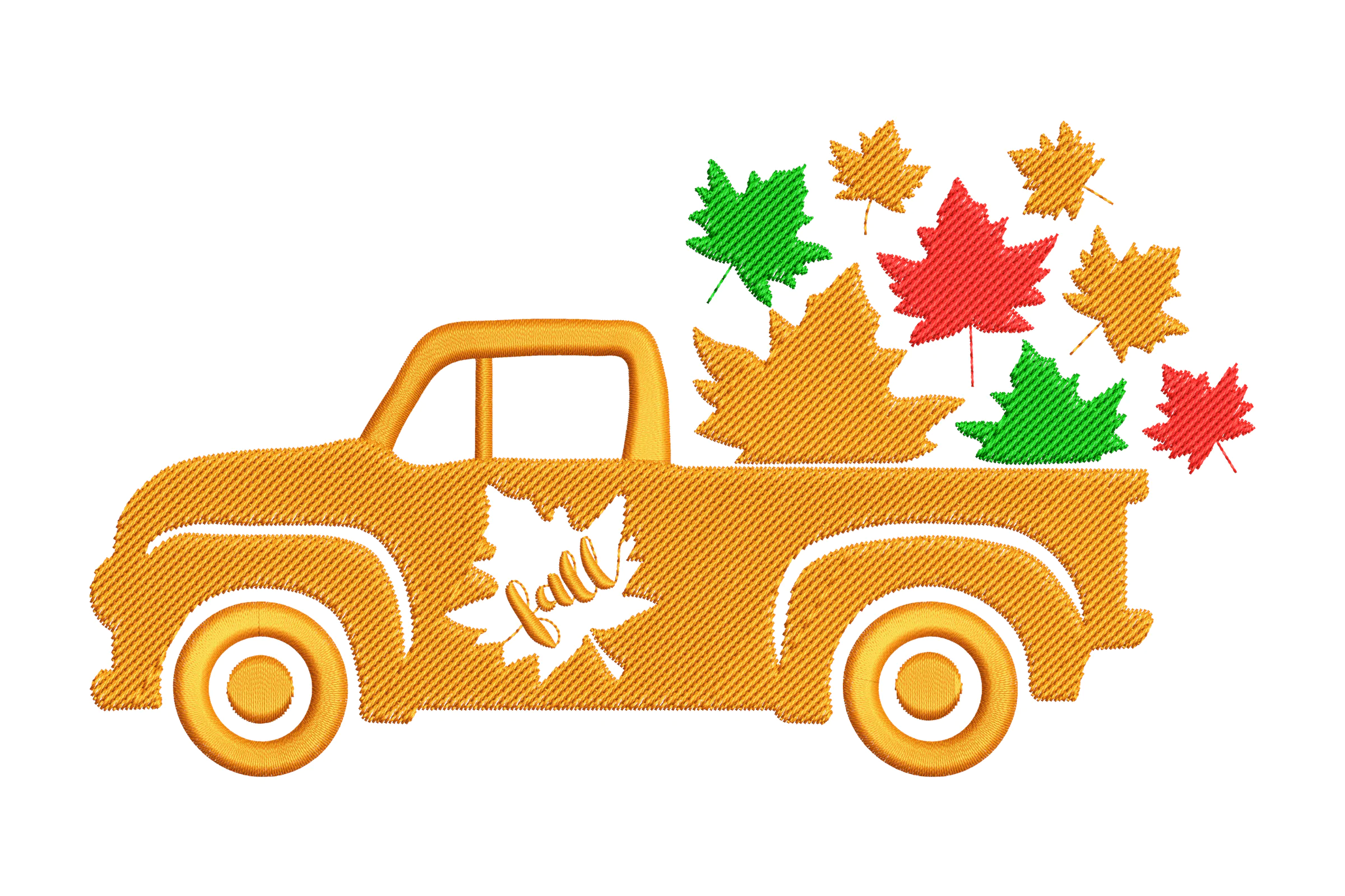 Fall Leaves in Truck Embroidery Design
