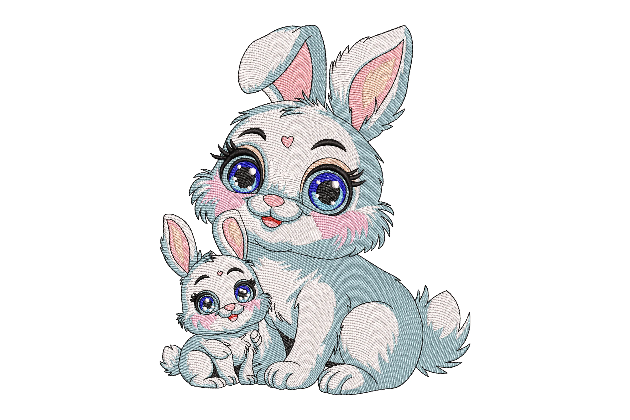 Cute Bunny with Baby Bunny Embroidery Design
