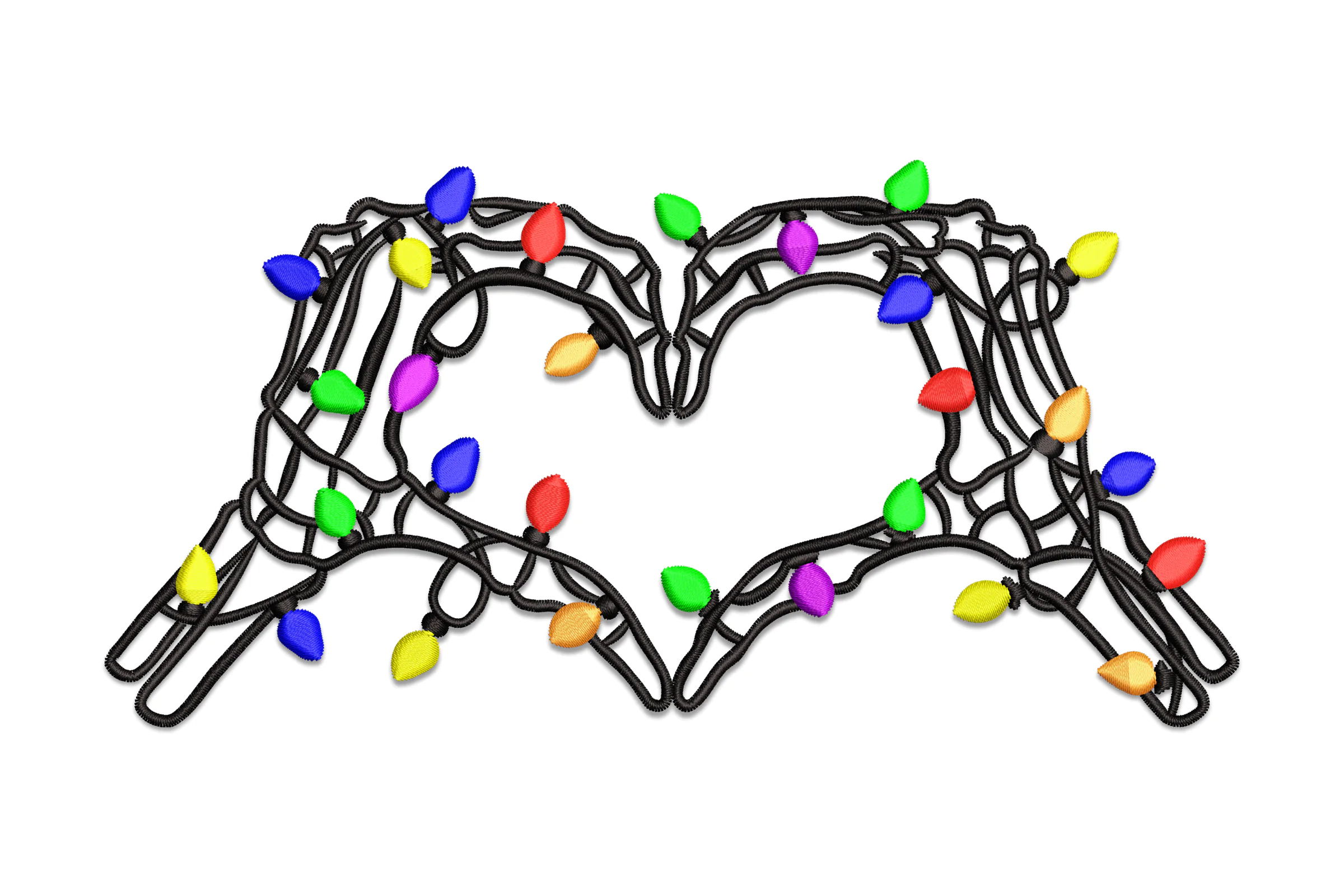 Christmas Lights Skeleton Hands Embroidery Design