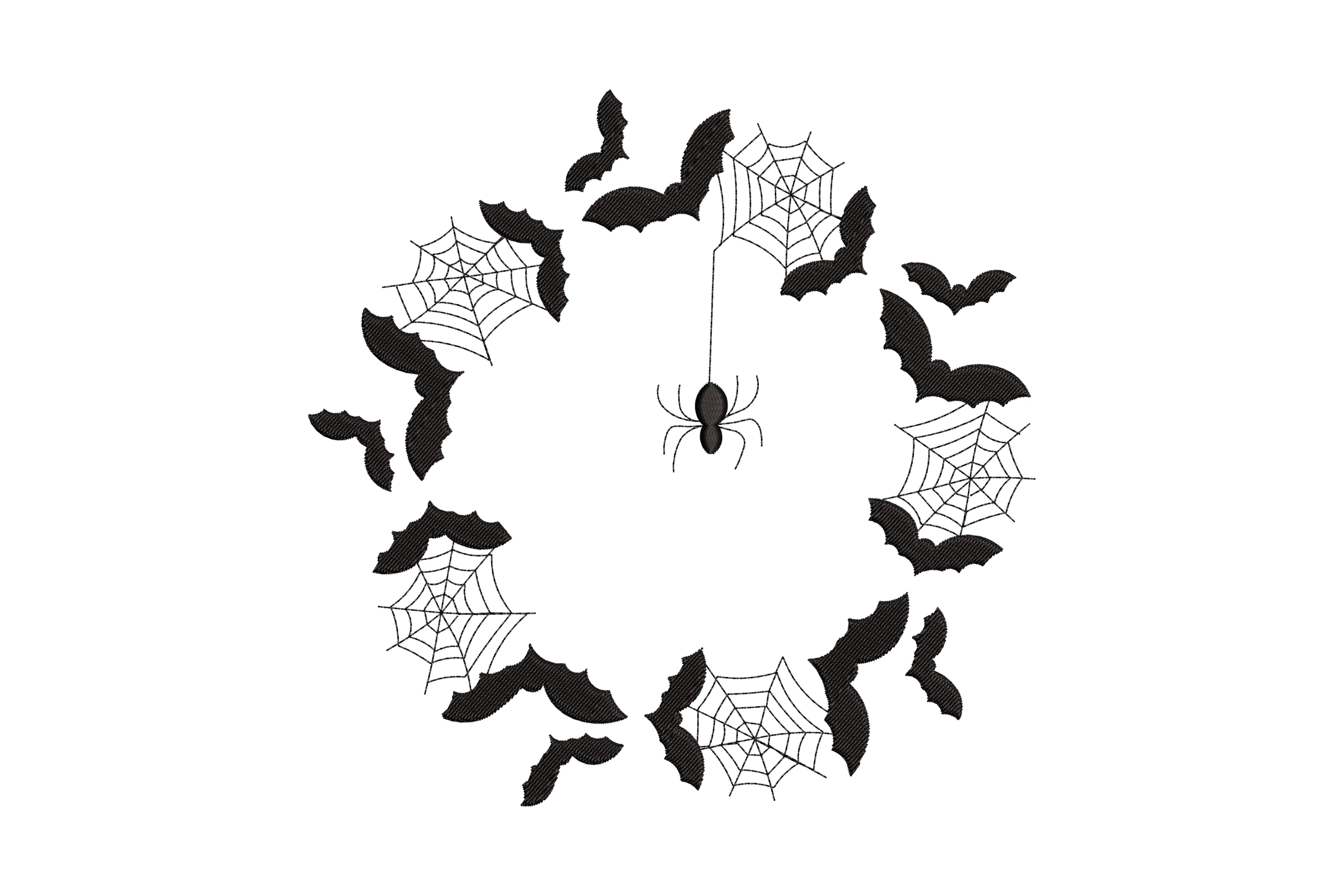 Spider Web and Bat Halloween Wreath Embroidery Design