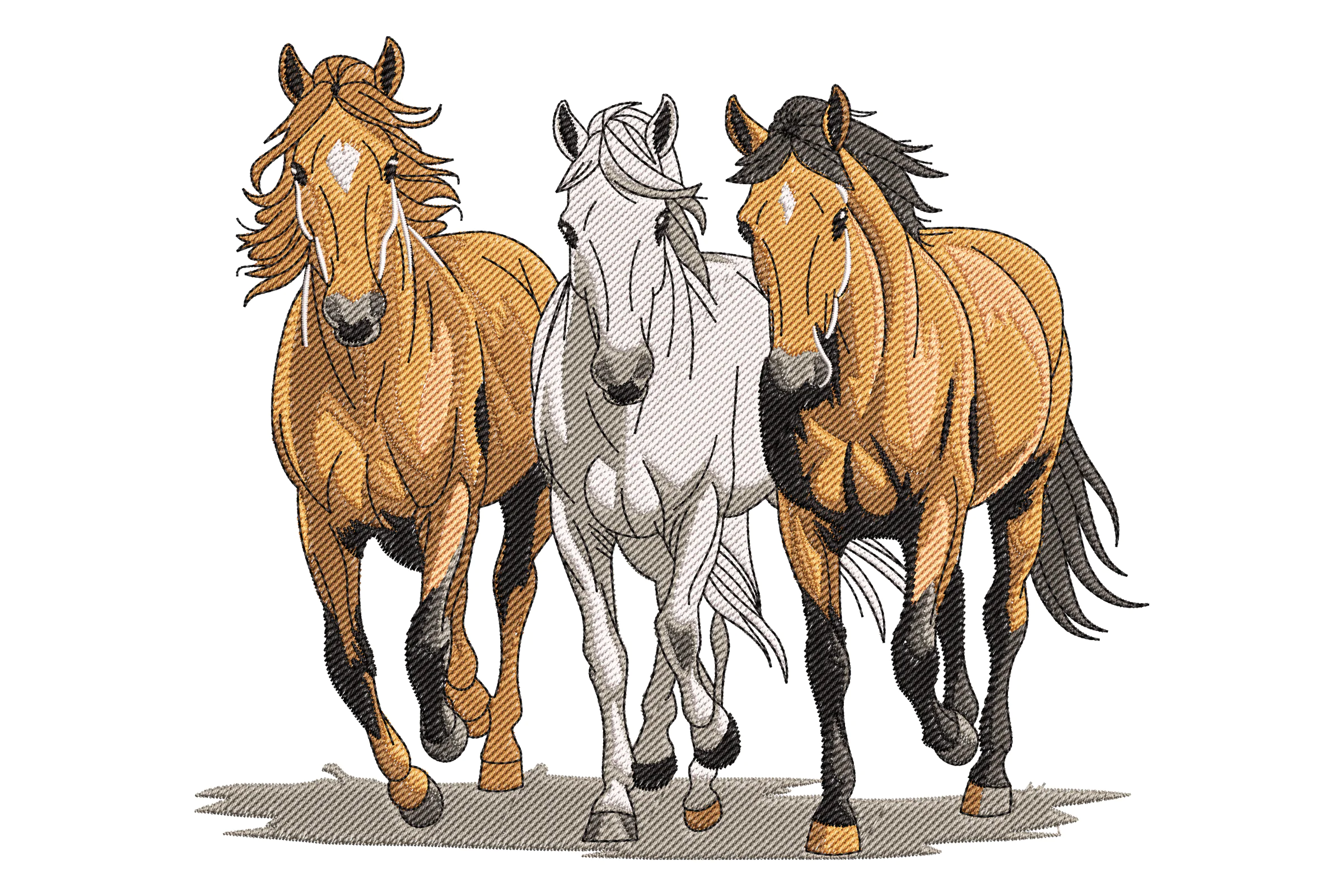 Three Horses Running Embroidery Design