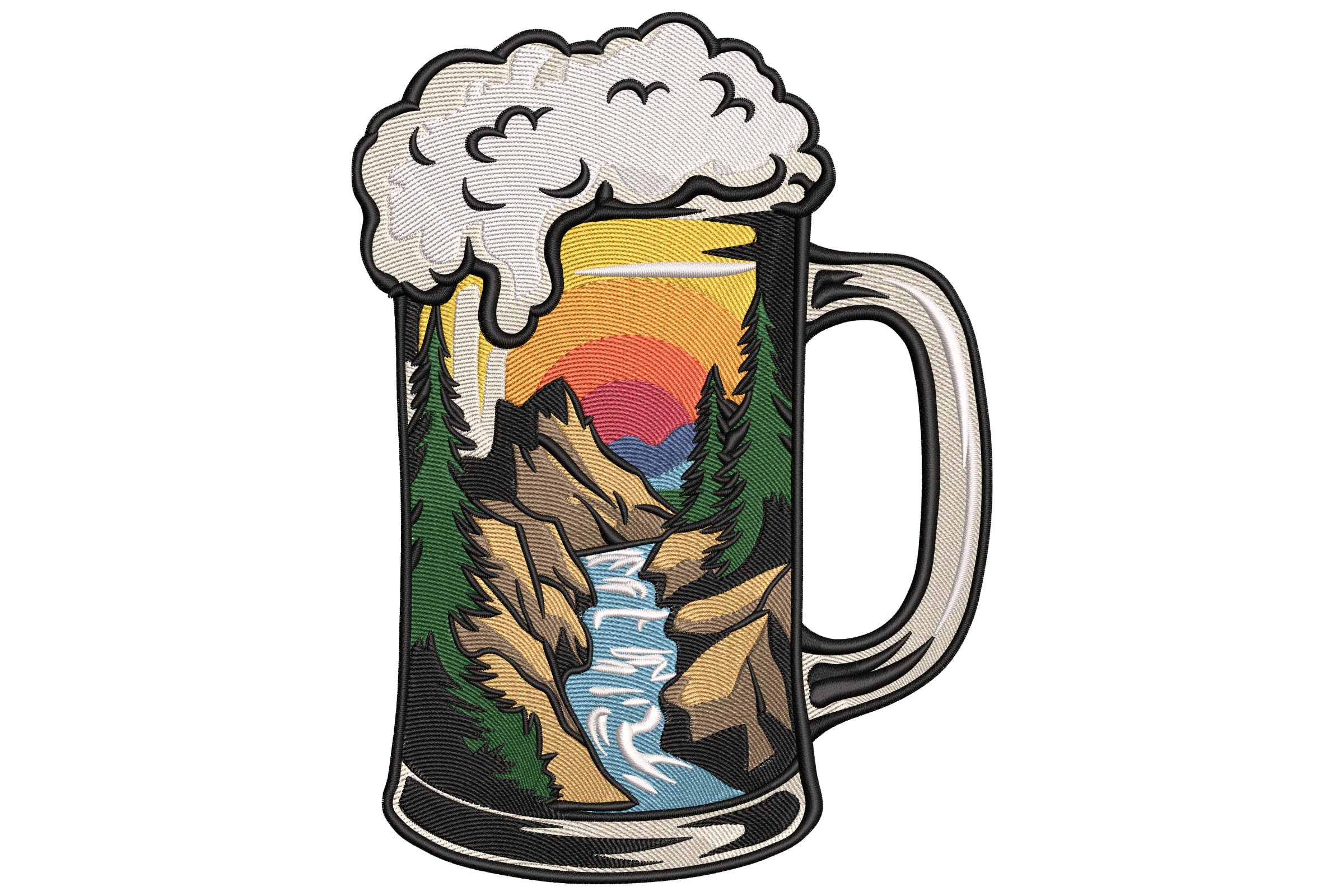 Beer Mug Mountain Landscape Embroidery Design