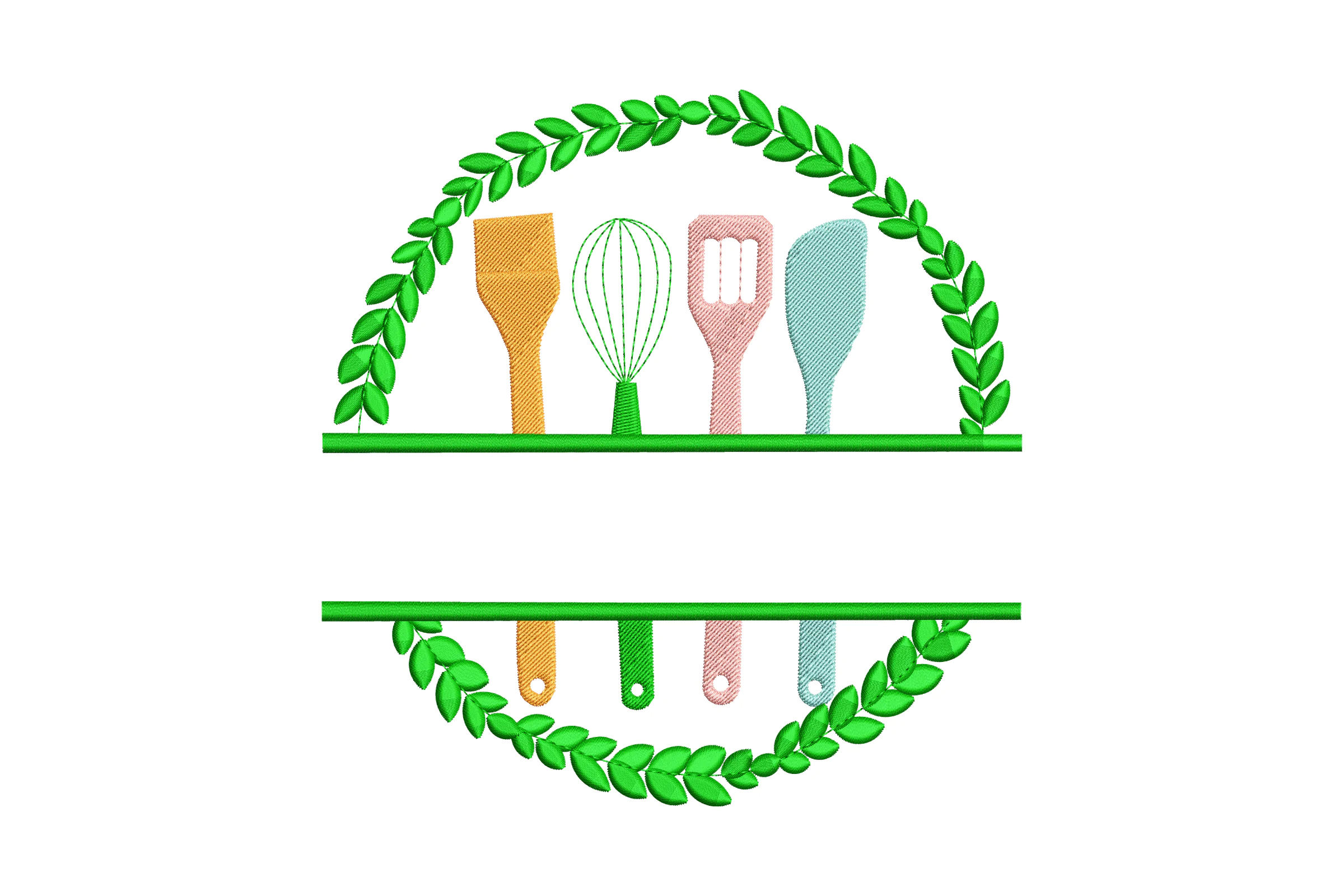 Elegant Kitchen Utensils Wreath Embroidery Design