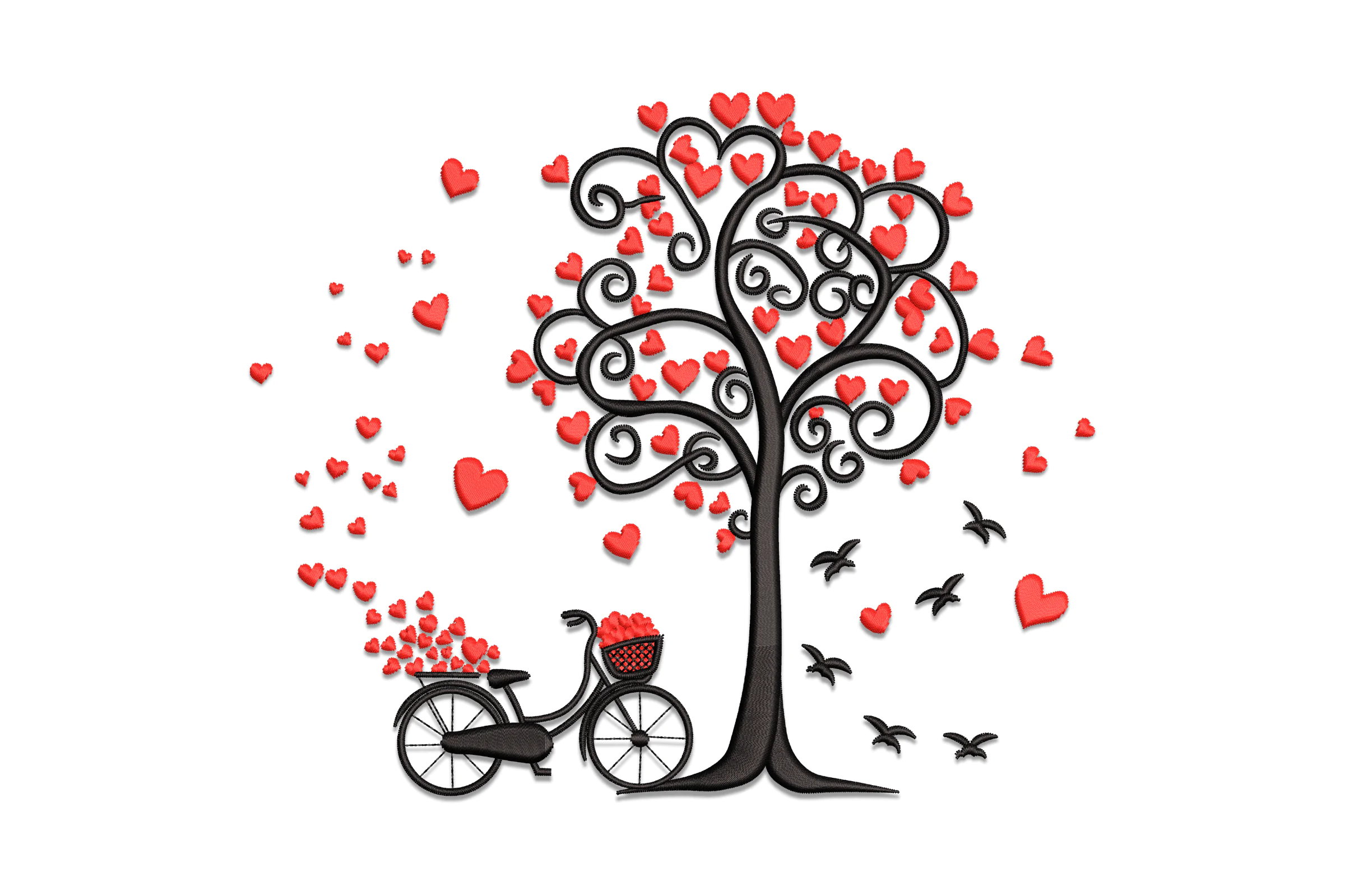 Love Heart Tree with Bicycle Embroidery Design
