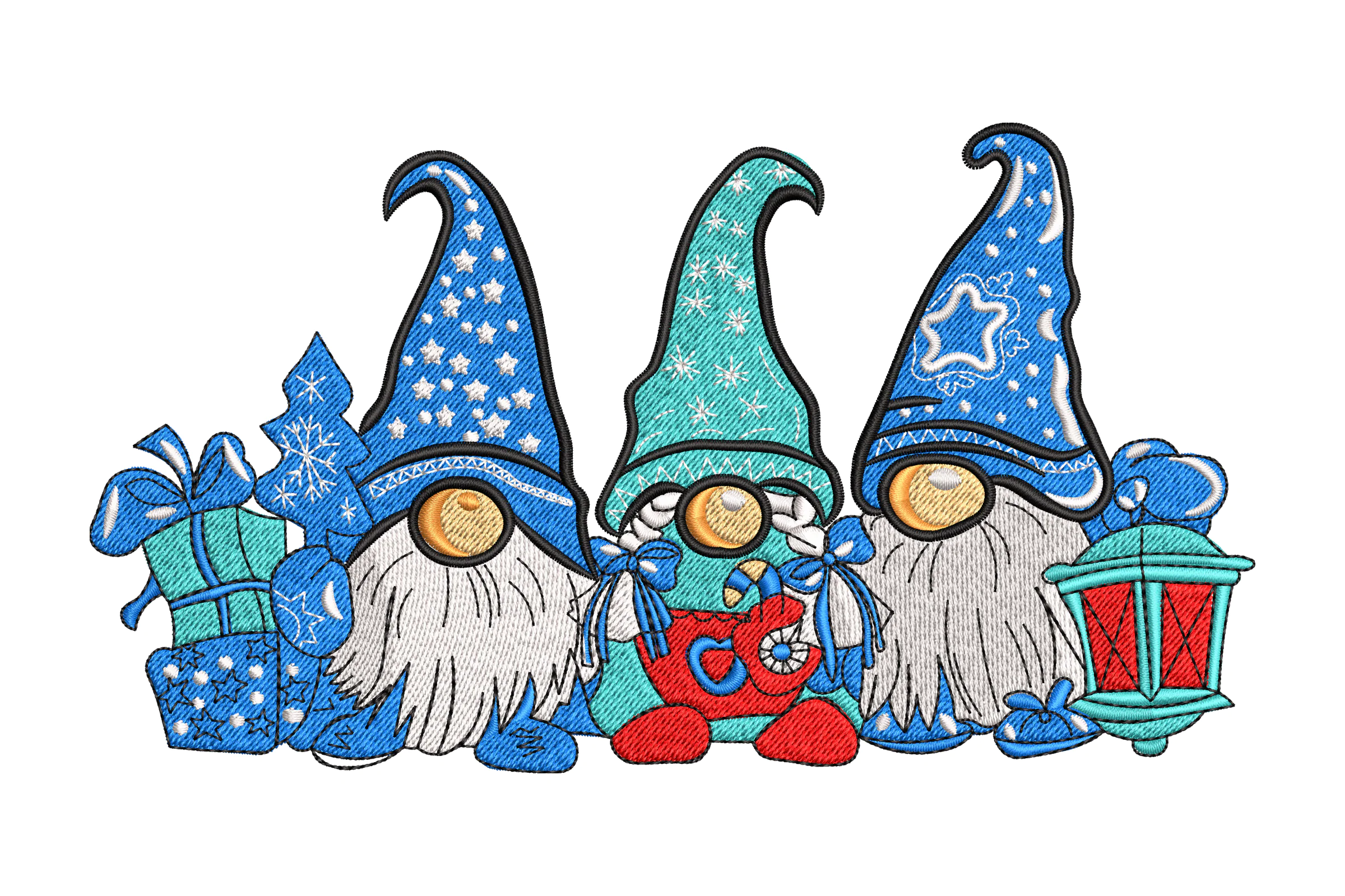 Three Christmas Gnomes Embroidery Design