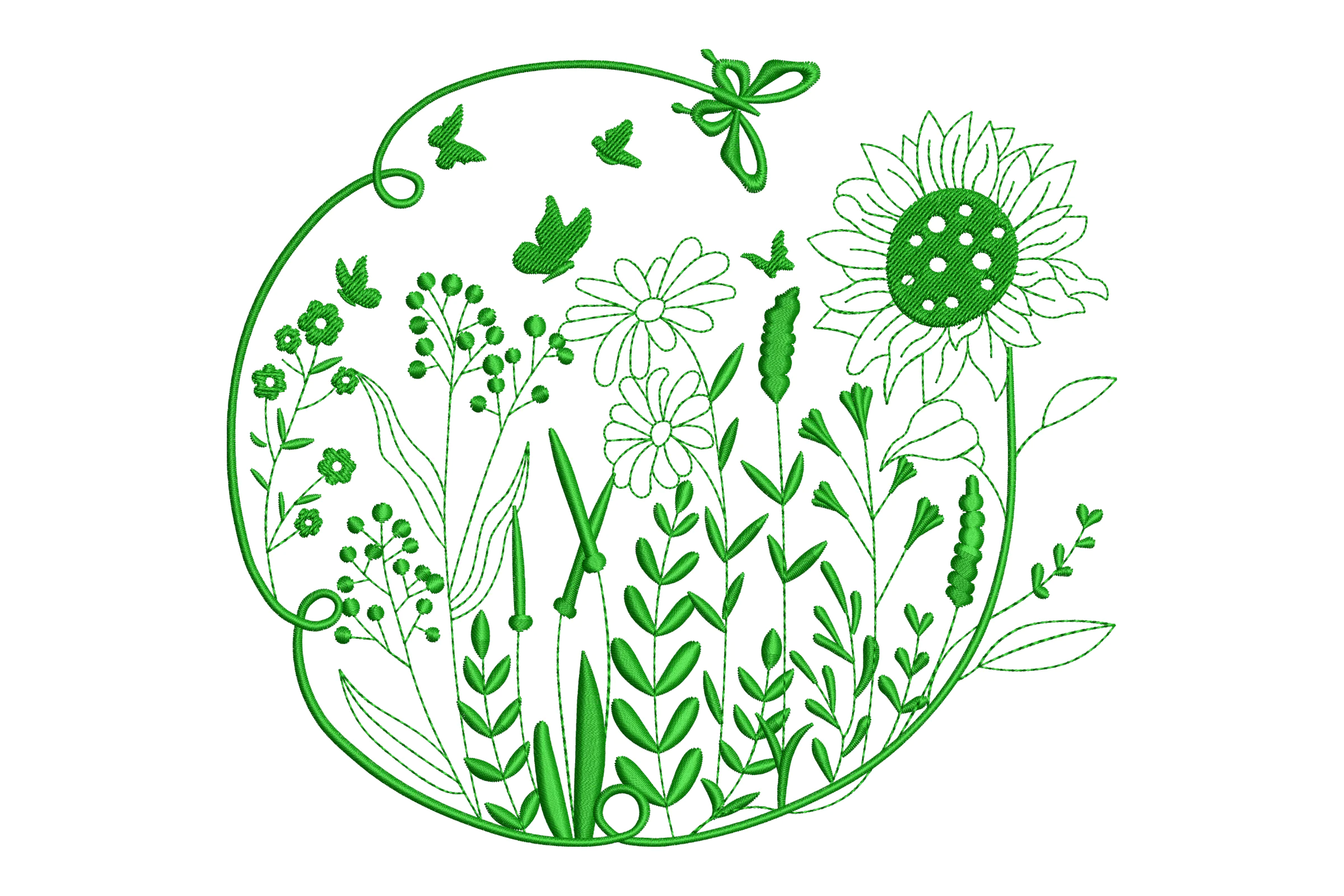 Wildflowers with chamomiles machine embroidery design