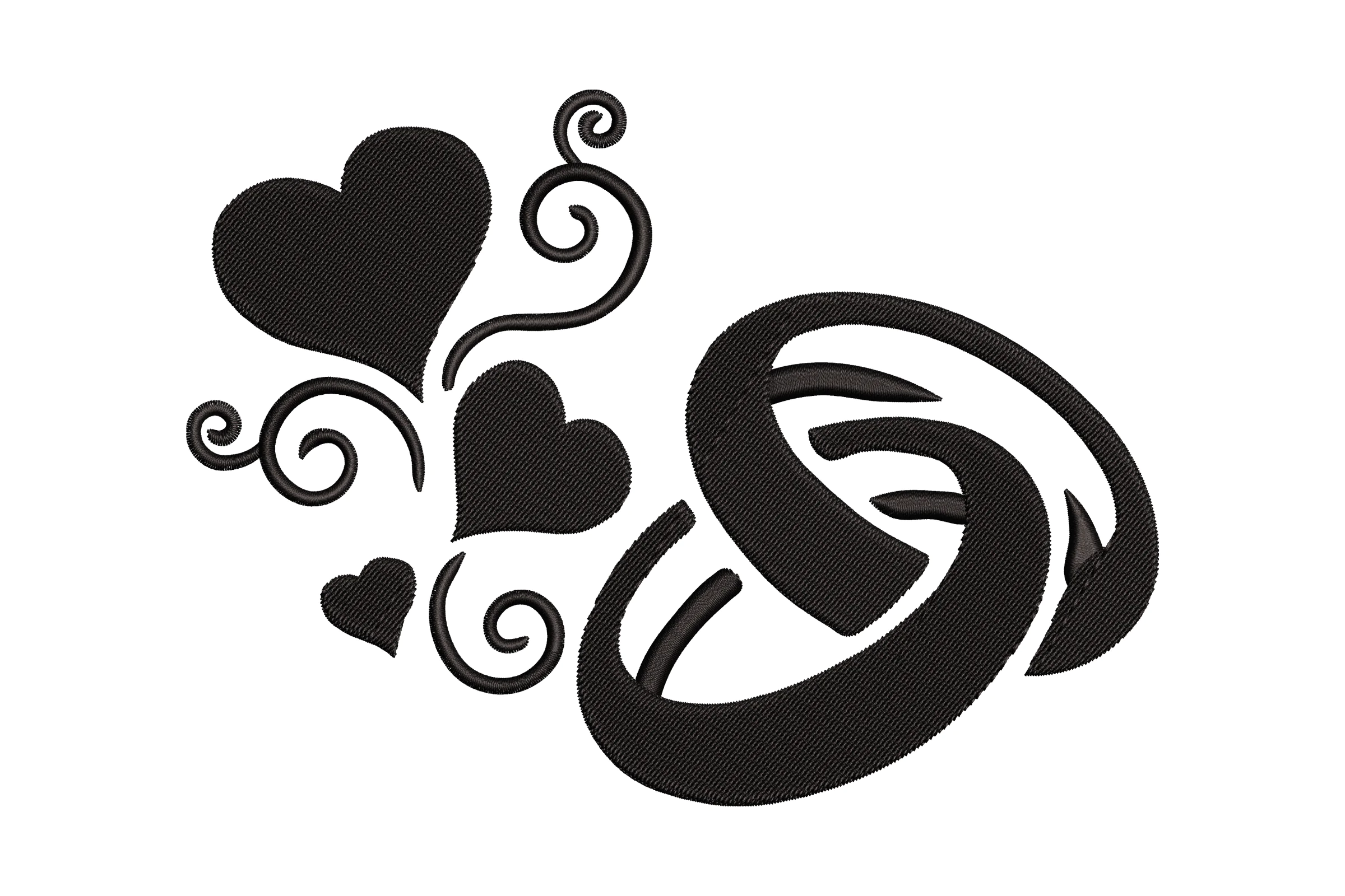 Elegant Hearts and Wedding Rings Embroidery Design