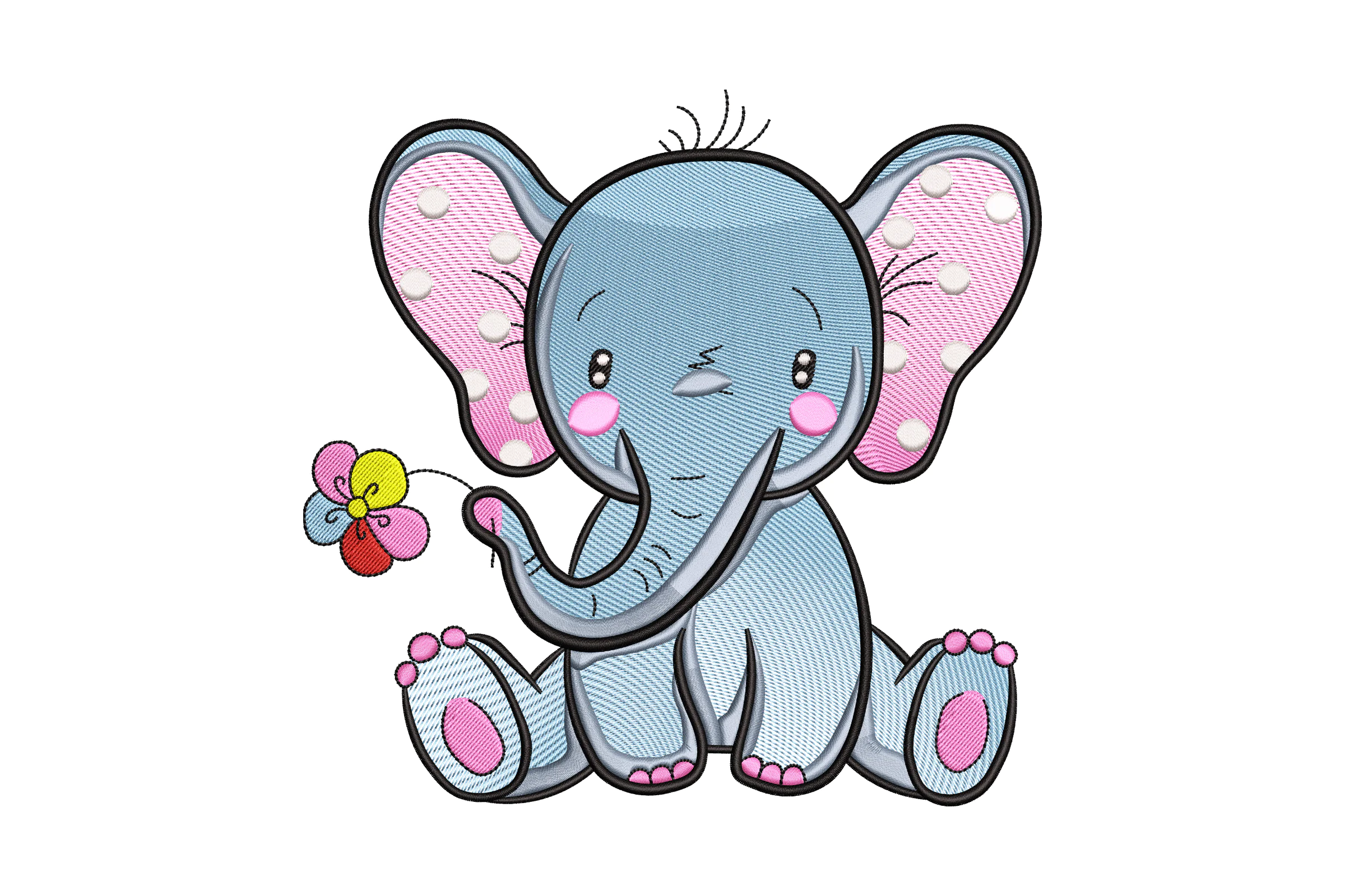 Baby Elephant with Flowers Machine Embroidery Design