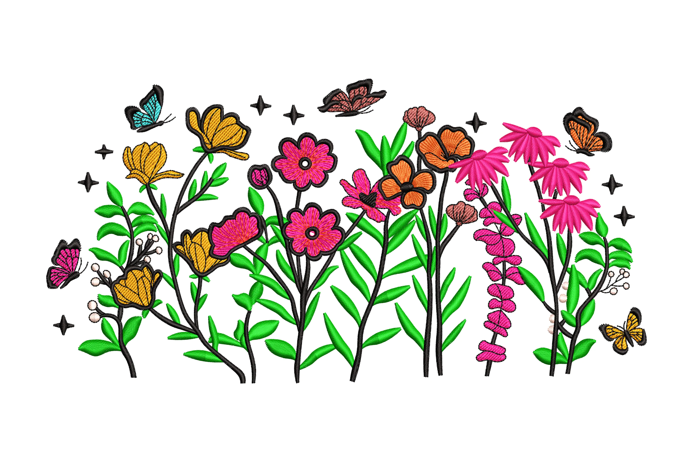 Wildflowers With Butterflies Embroidery Design File