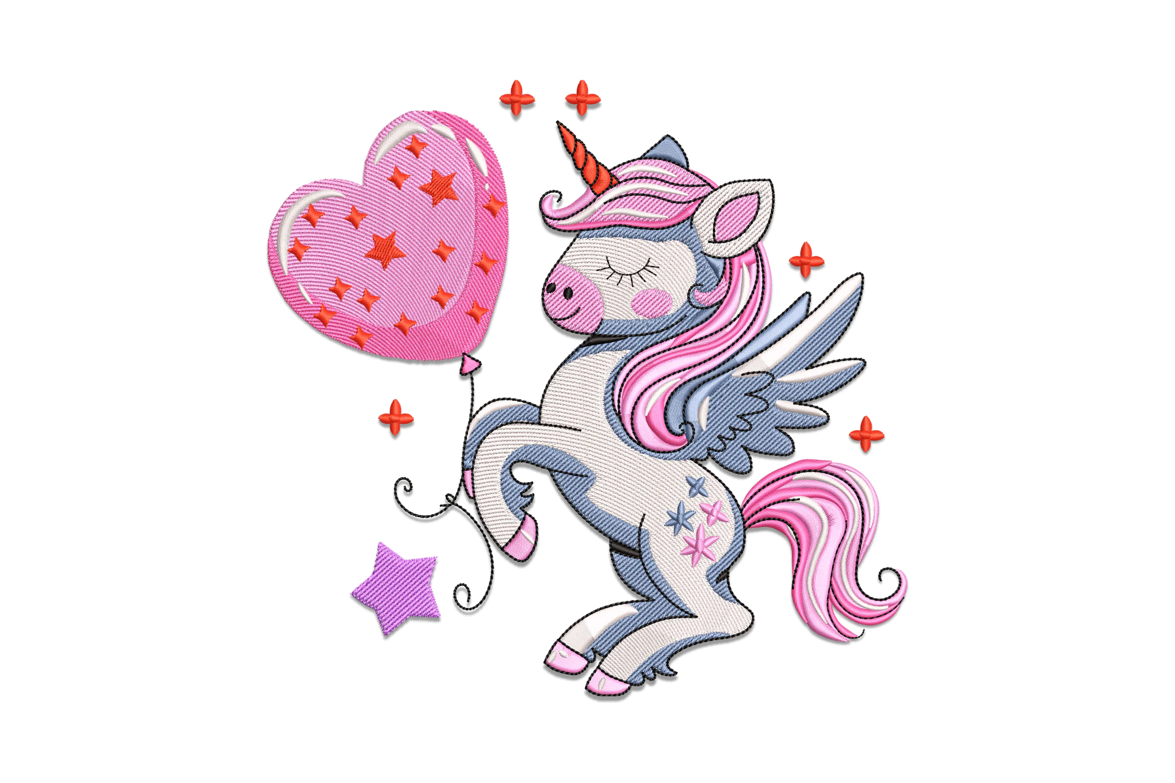 Cute Unicorn Balloon Embroidery Design