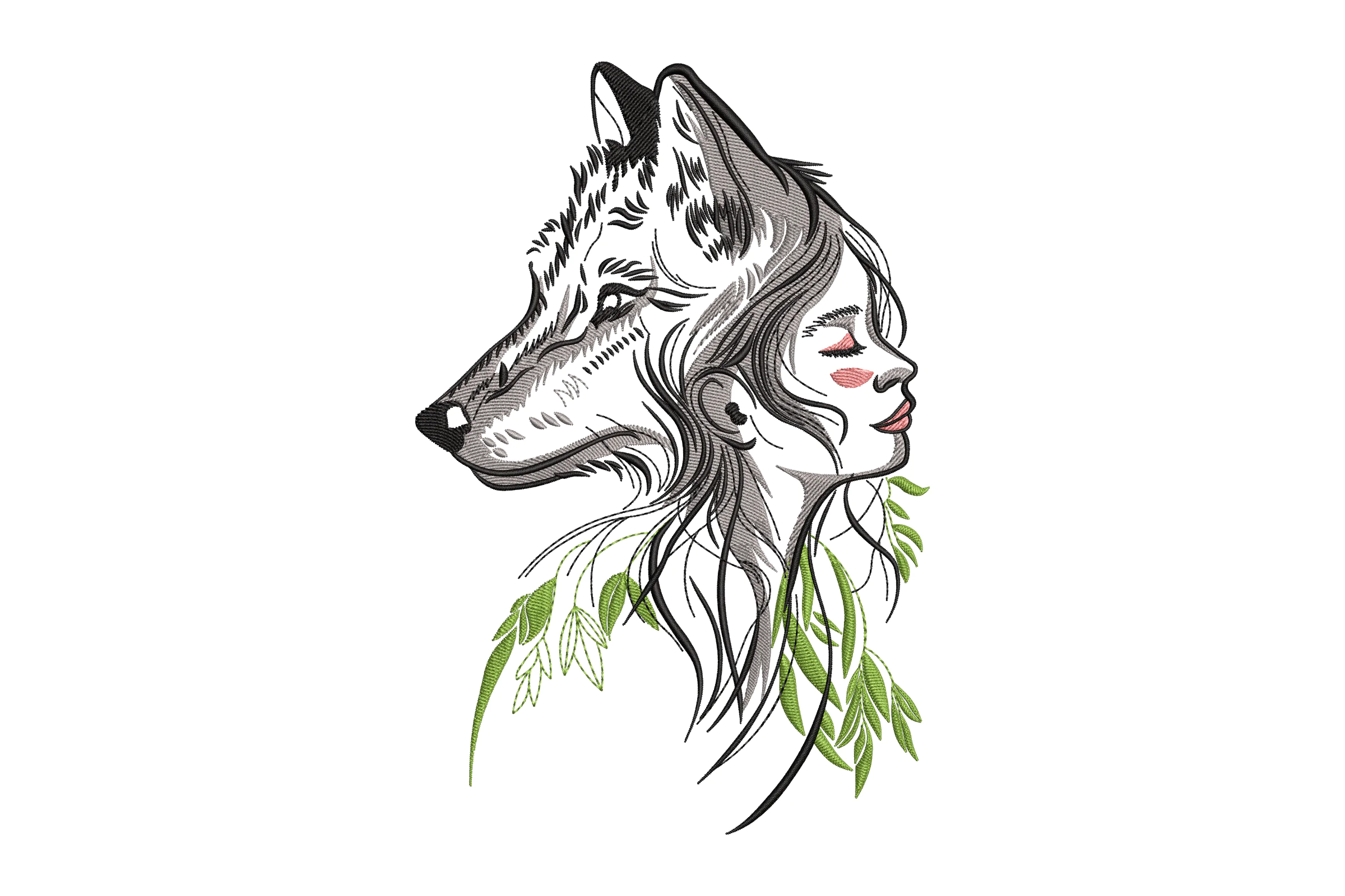 Wild Wolf Women Head Embroidery Design