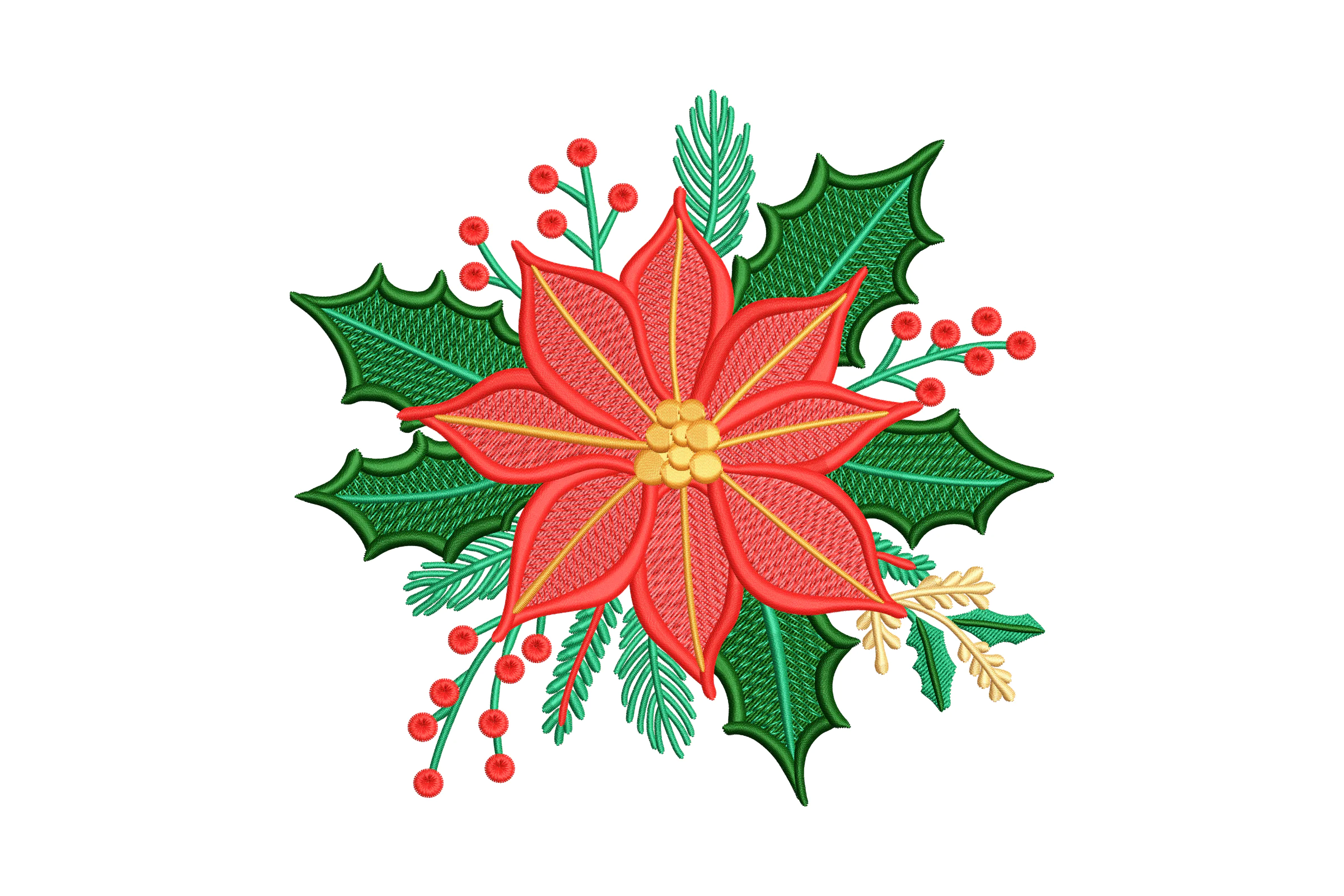 Christmas Poinsettia Embroidery Design Pattern