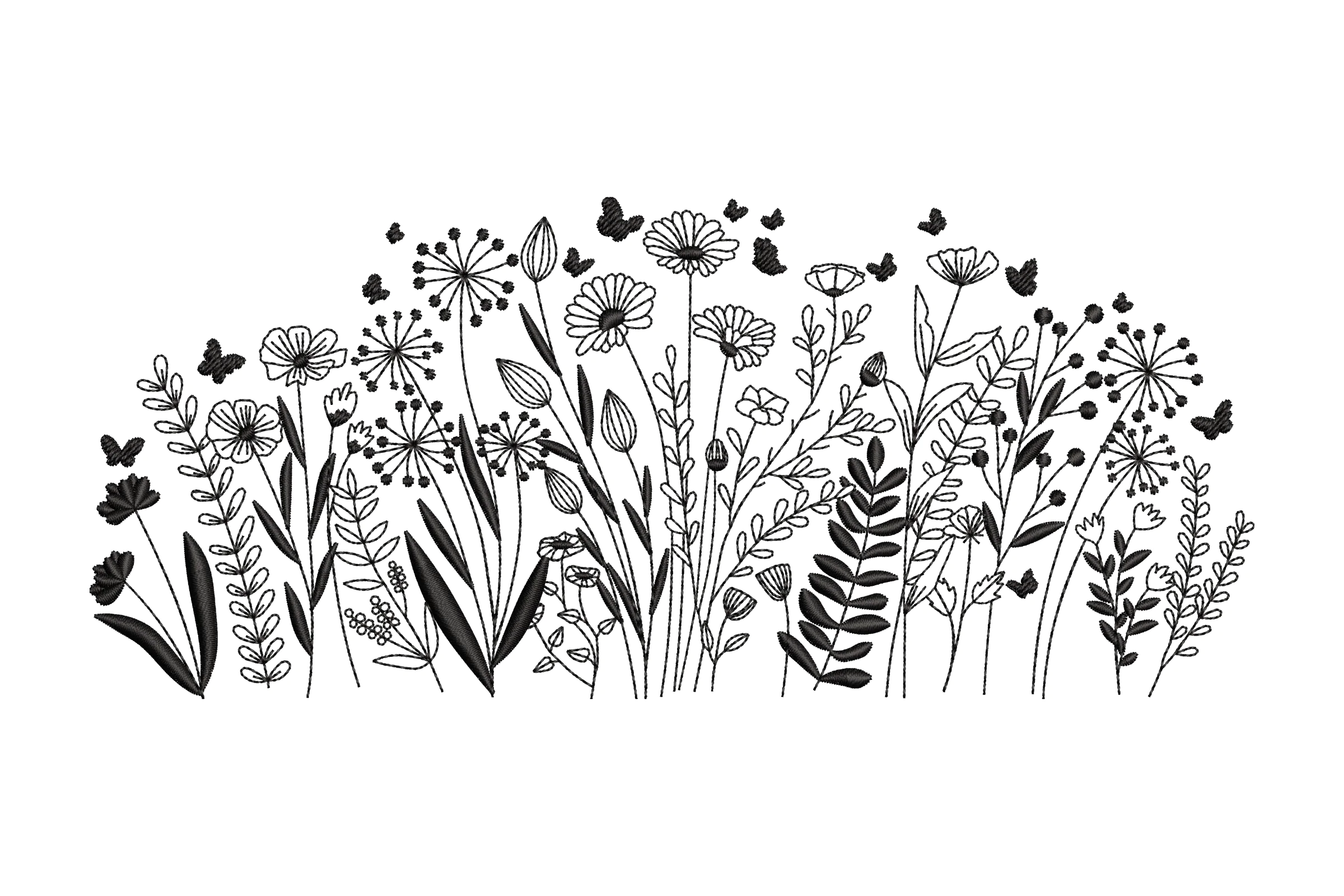 Wildflowers with butterfly Embroidery Design