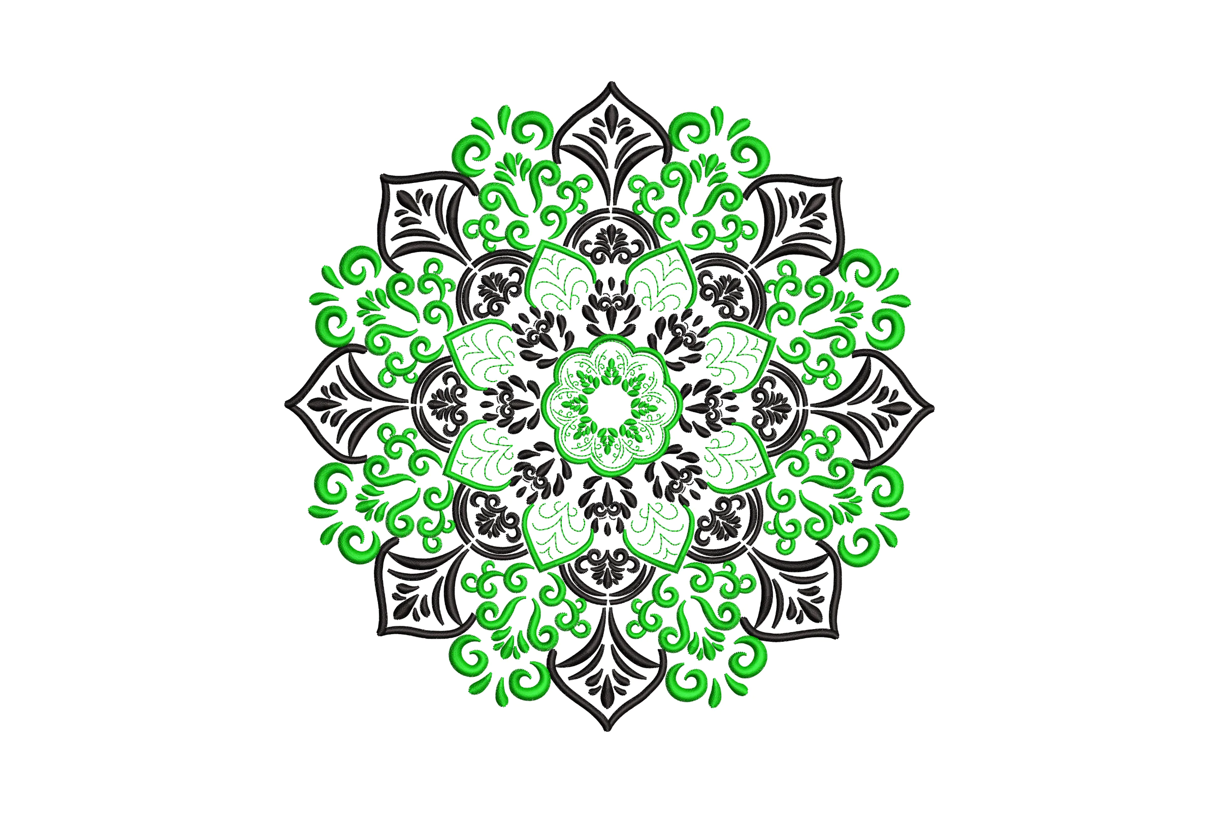 Green and Black Mandala Embroidery Design