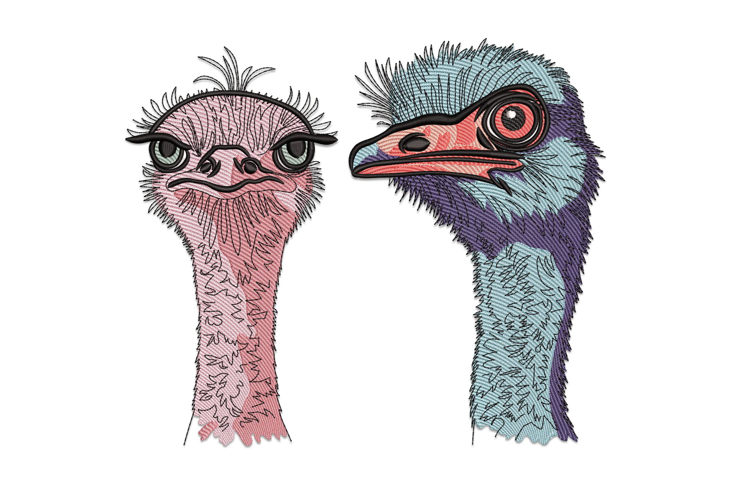 Ostrich Heads Embroidery Design