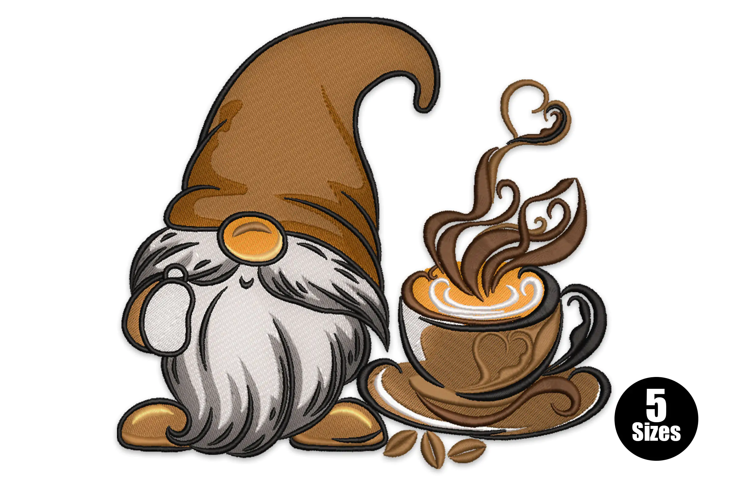 Coffee Gnome Embroidery Design