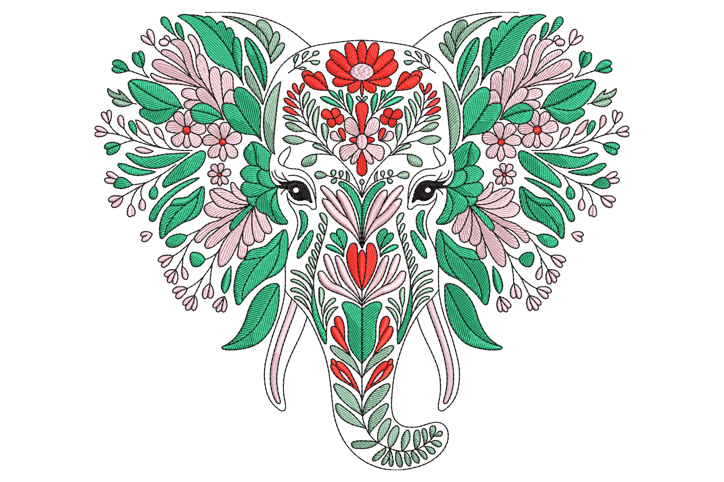 Elephant with Floral Embroidery Design