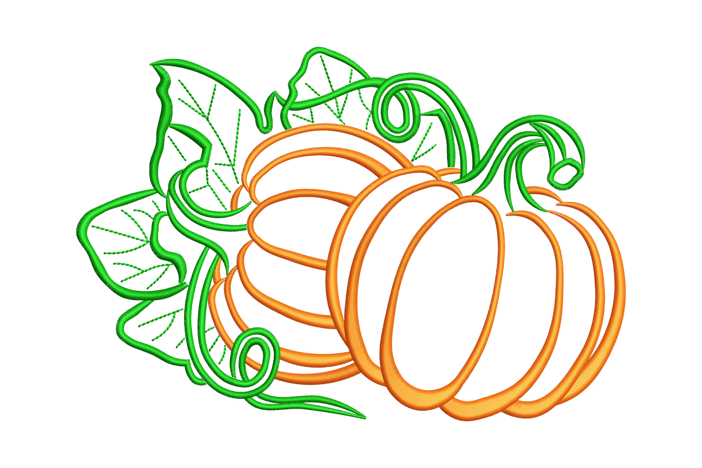 Autumn Pumpkin with Leaves Embroidery Design