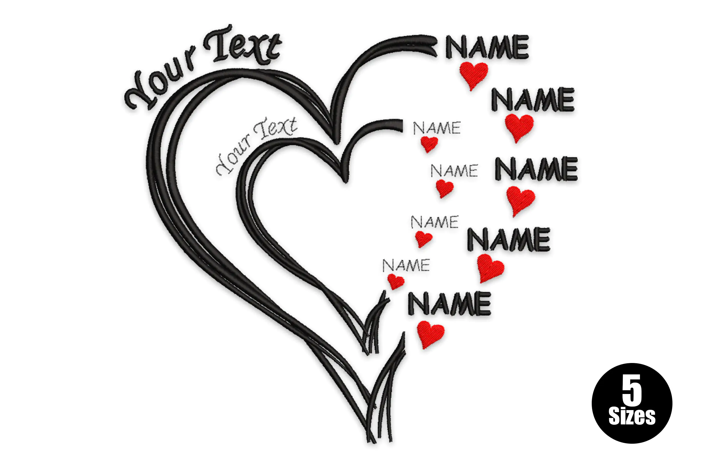Custom Heart Grandkid Name Embroidery Design File