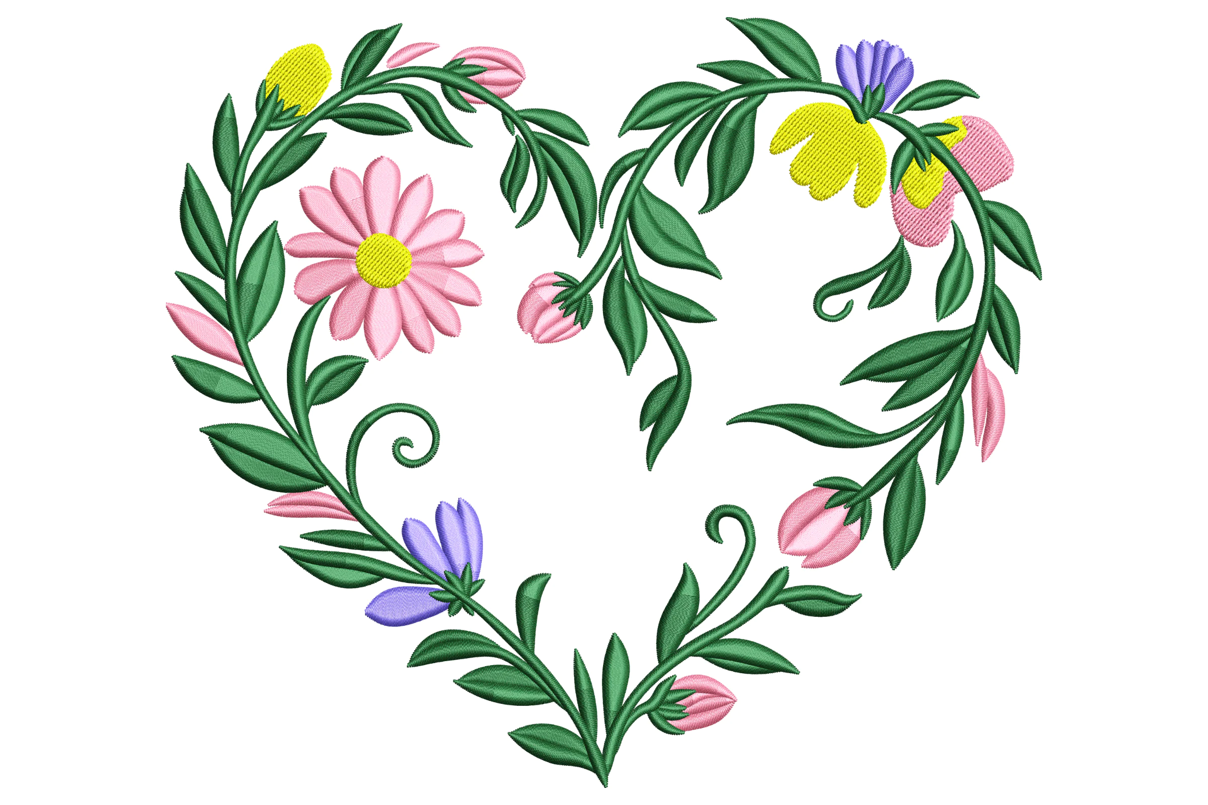 Heart Shaped Floral Wreath Embroidery Design