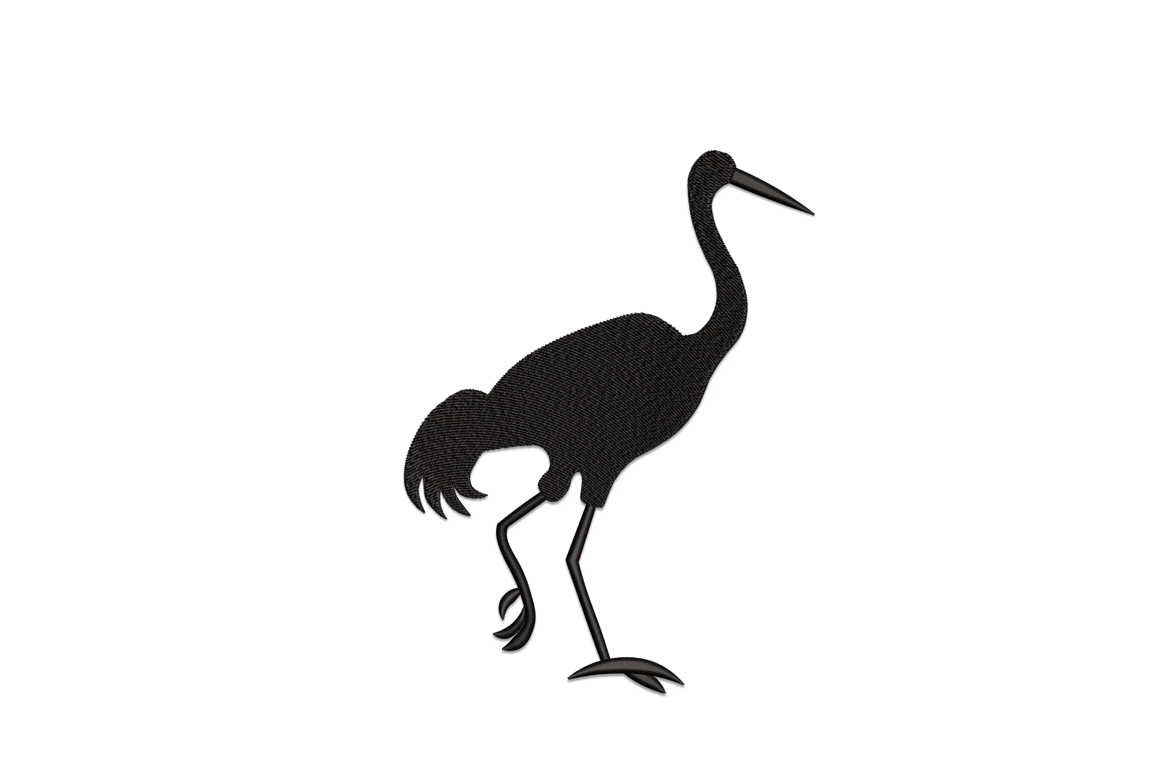 Elegant Black Crane Embroidery Design