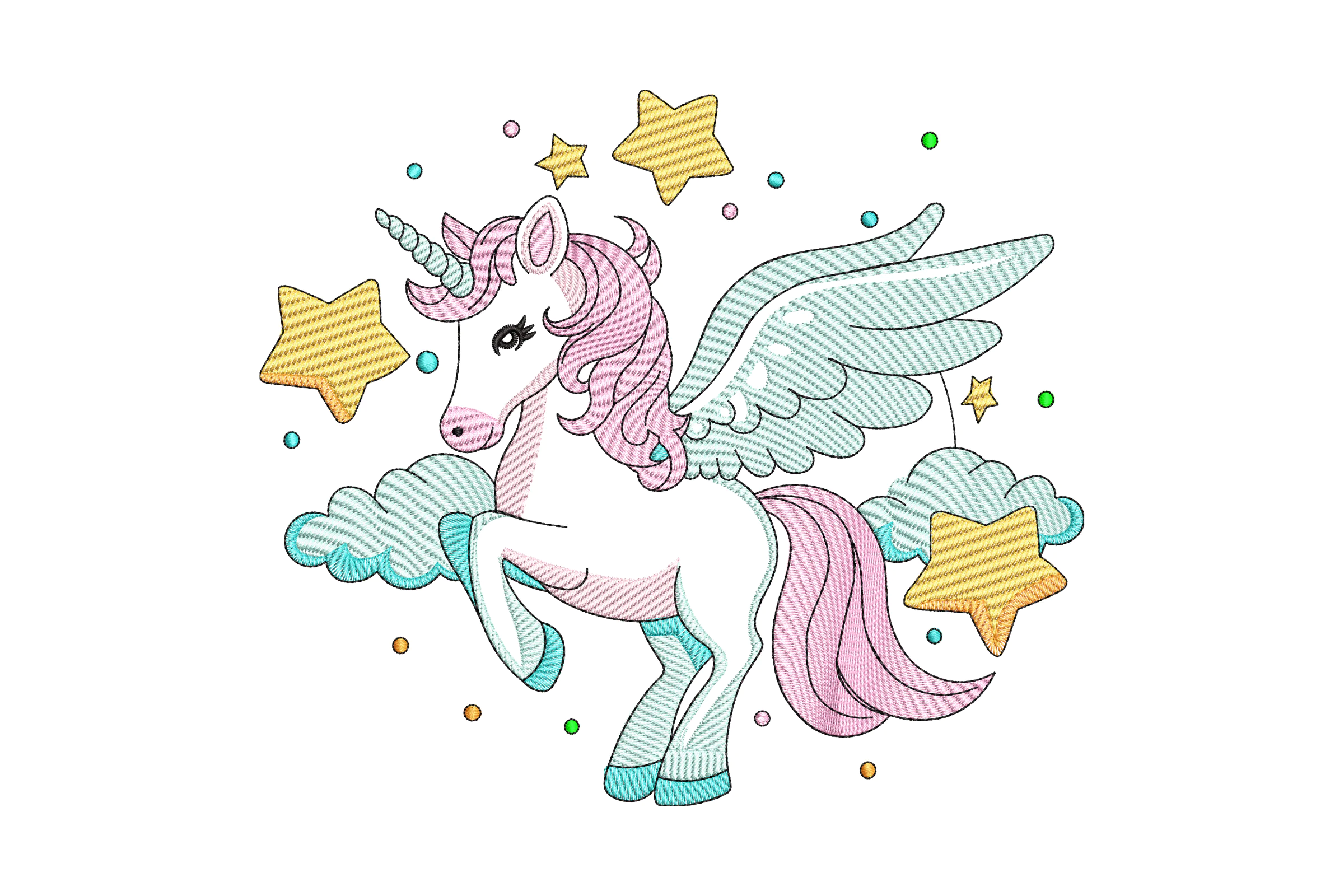 Unicorn With Wings And Stars Embroidery Design