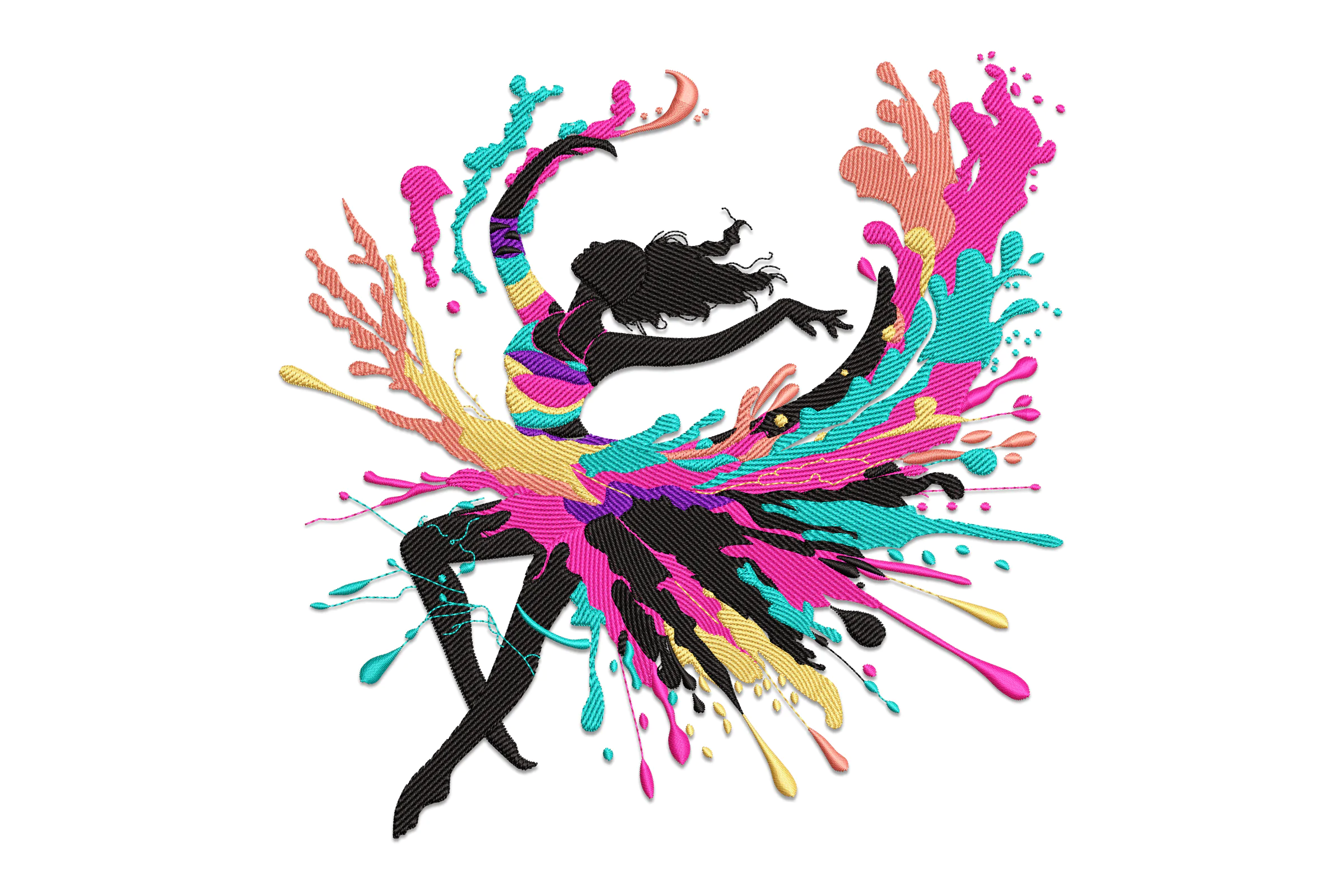 Ballet Dancer Splash Colorful Embroidery Design