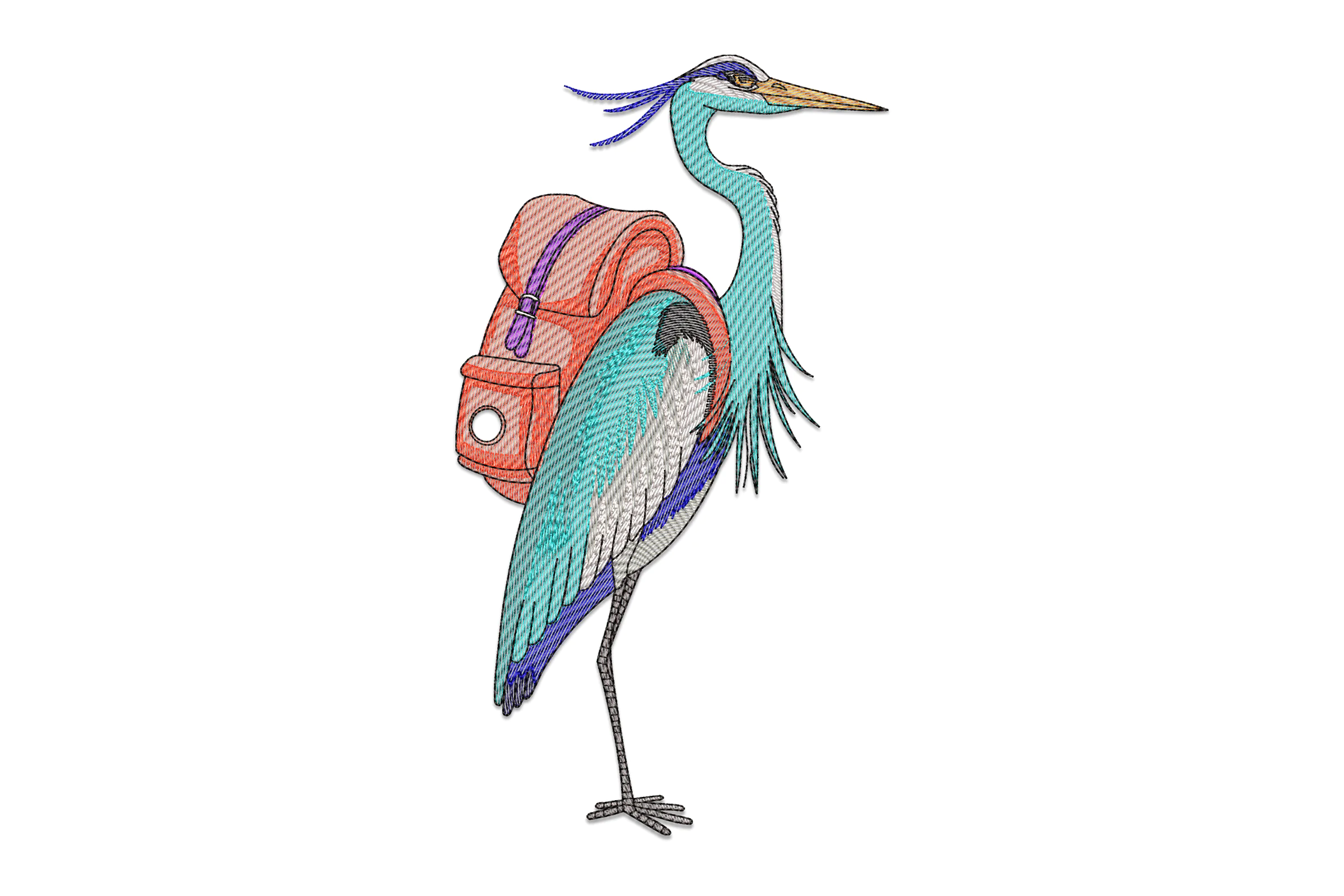 Travel Heron Embroidery Design
