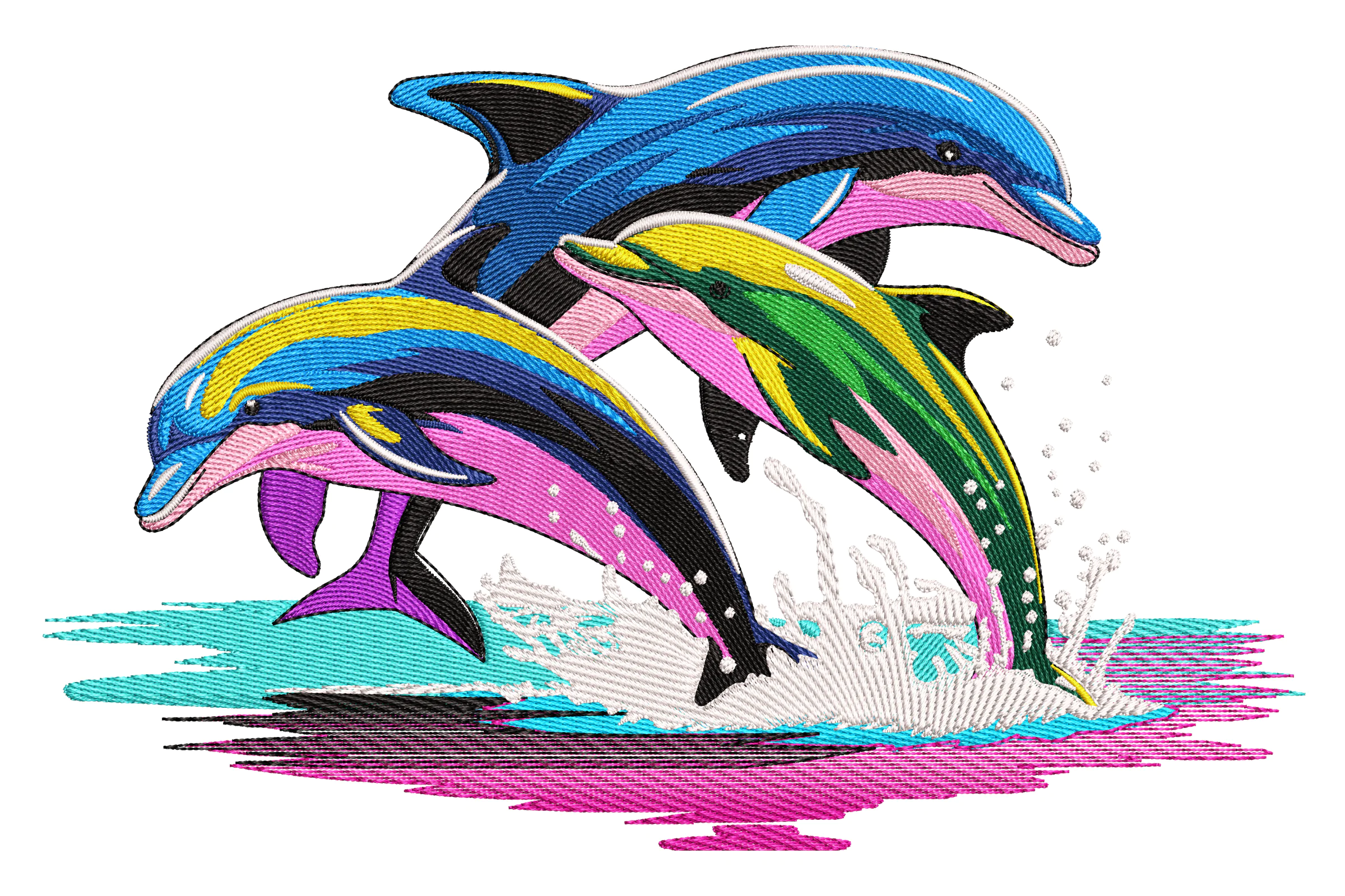 Dolphin Jumping above Ocean Embroidery Design