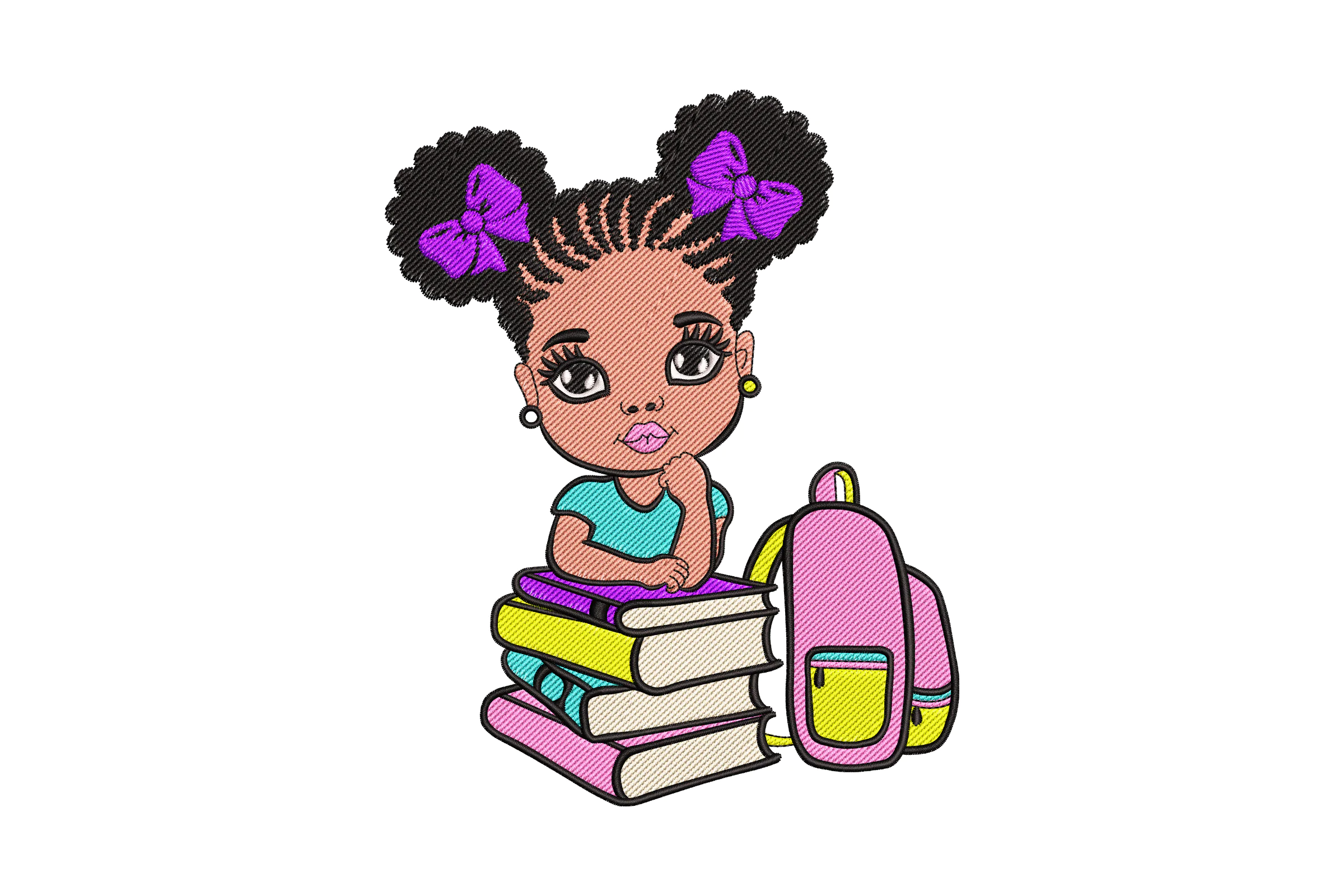 Cute School Girl with Backpack Embroidery Design