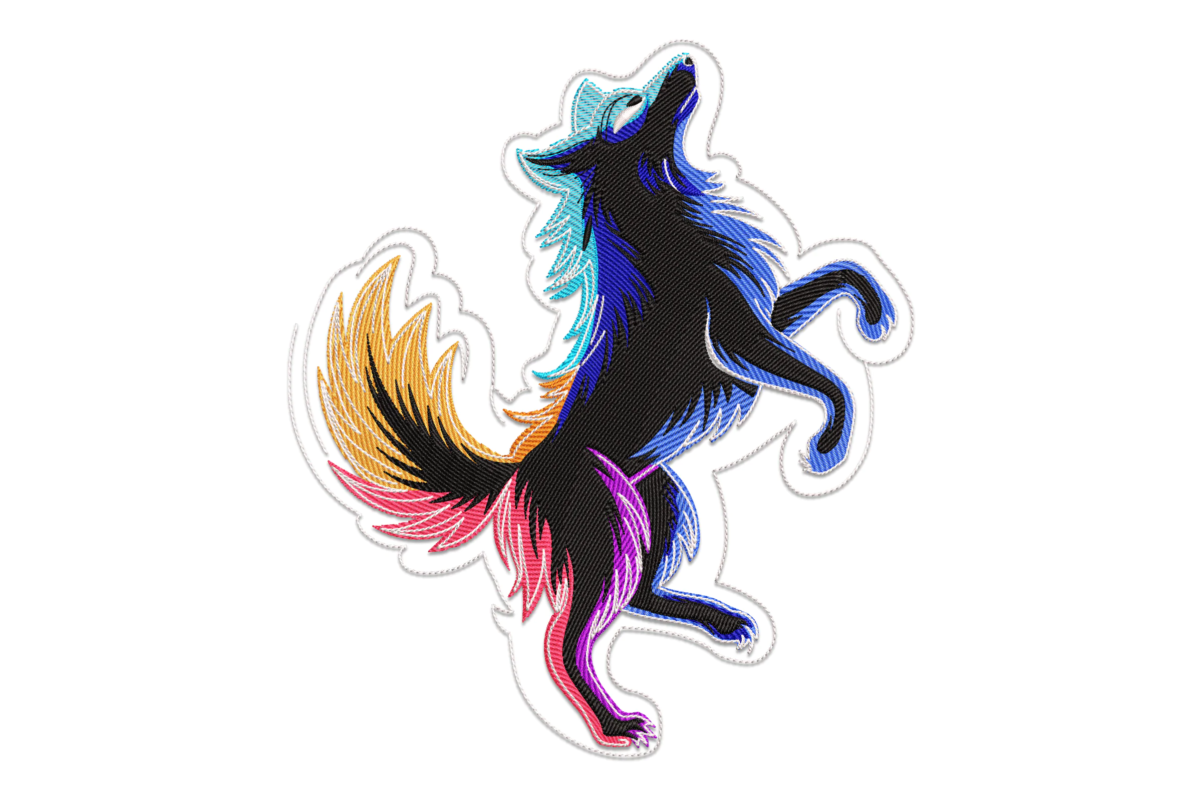 Vivid Howling Wolf Embroidery Design
